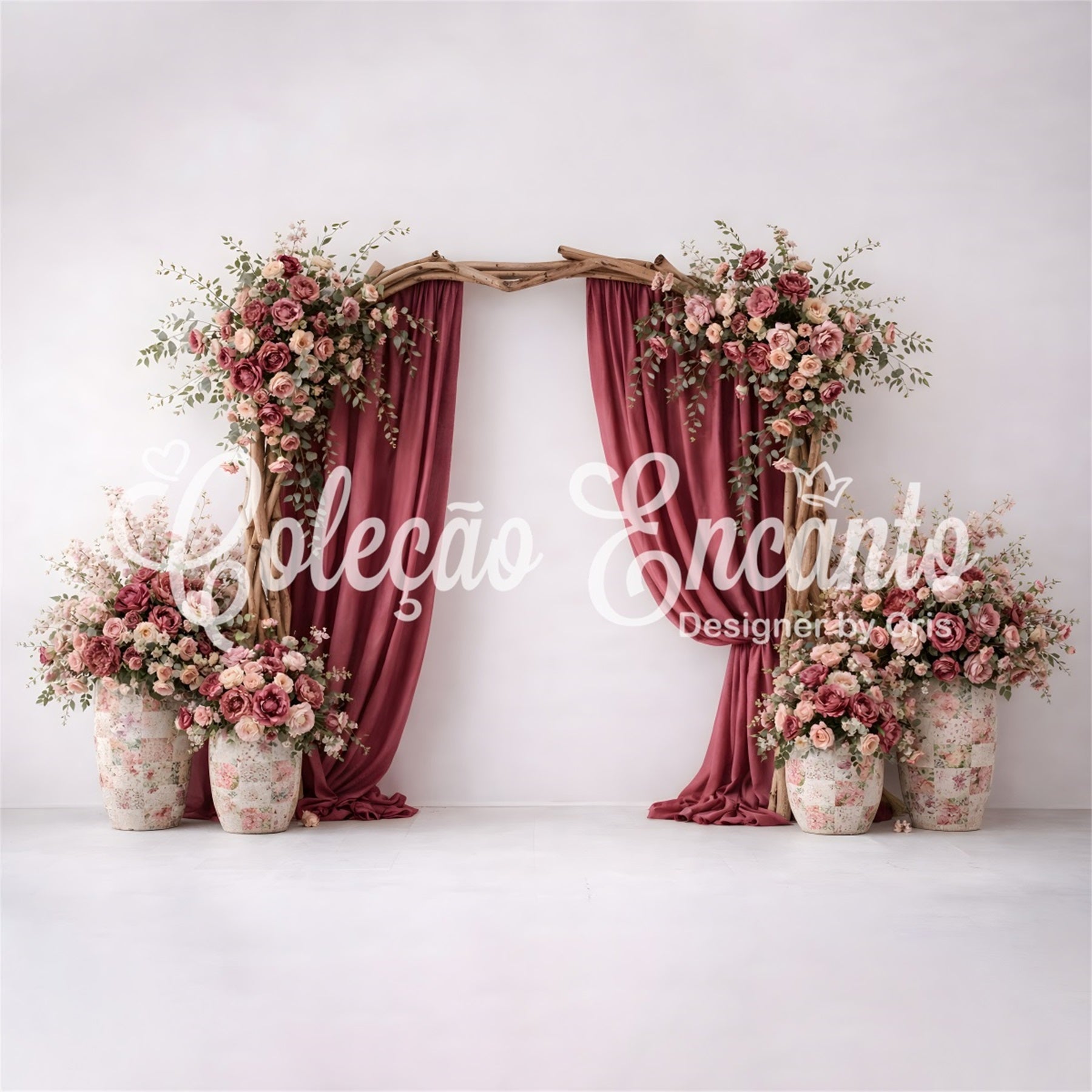 Mother Day Backdrop Rustic Rose Drape Arch Vases Mother's Day Photography Backdrops UK By Magali