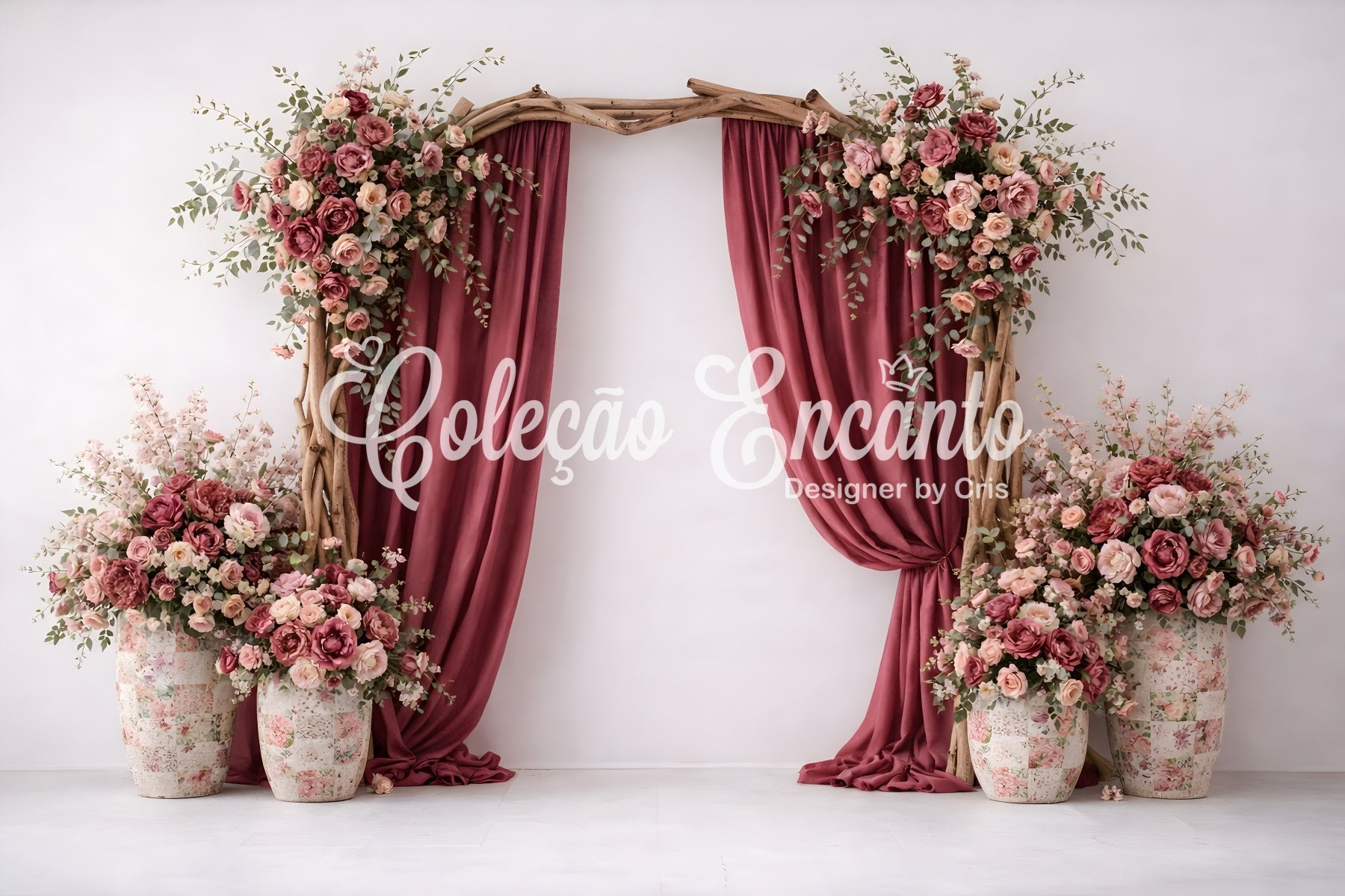 Mother Day Backdrop Rustic Rose Drape Arch Vases Mother's Day Photography Backdrops UK By Magali