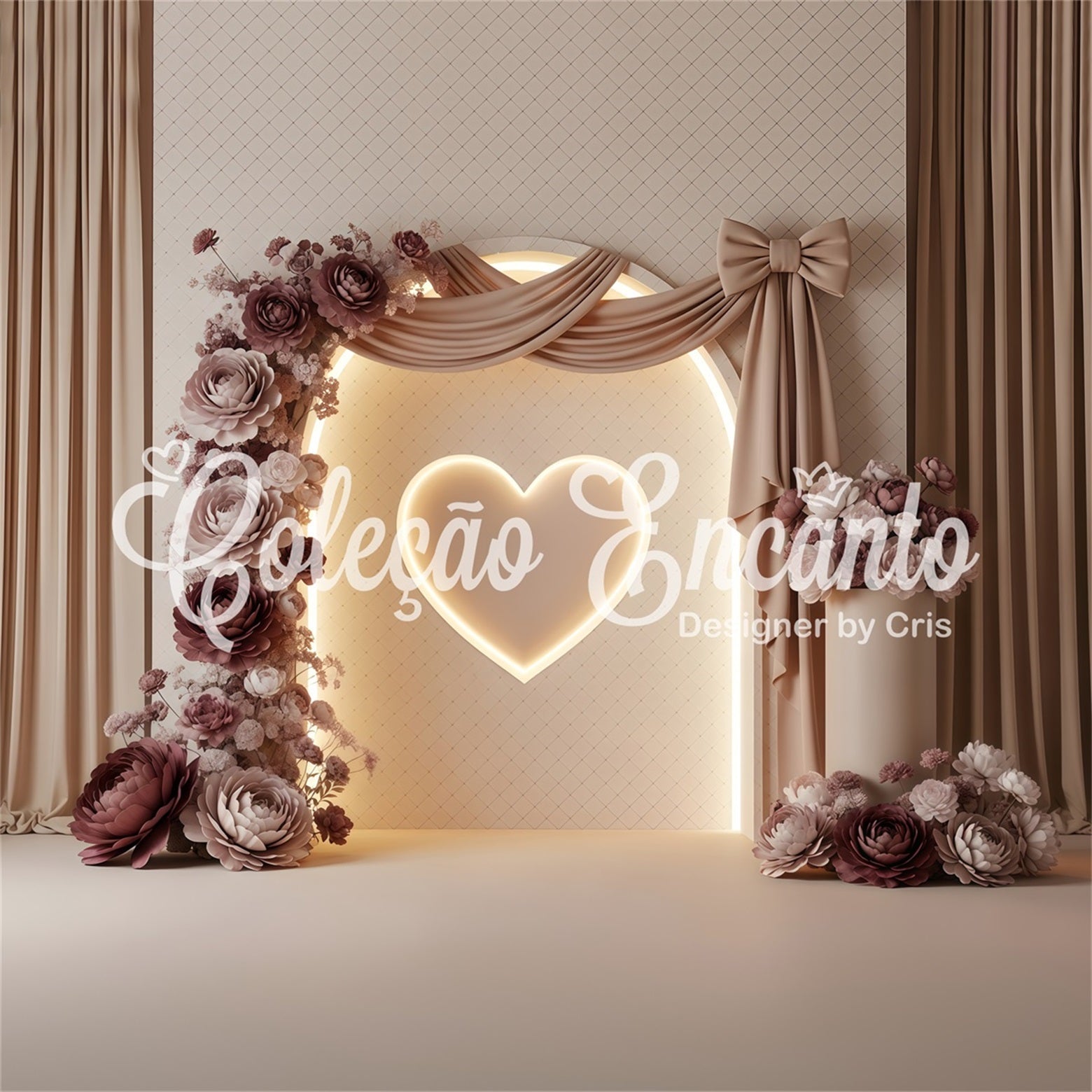 Mother's Day Photo Backdrops Mocha Heart Arch Bow Bloom Photo Booth Mother's Day Backdrop Ideas UK By Magali