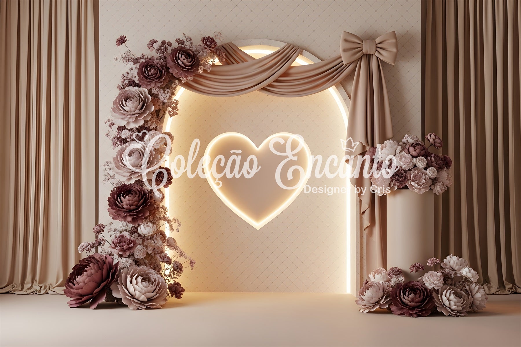 Mother's Day Photo Backdrops Mocha Heart Arch Bow Bloom Photo Booth Mother's Day Backdrop Ideas UK By Magali