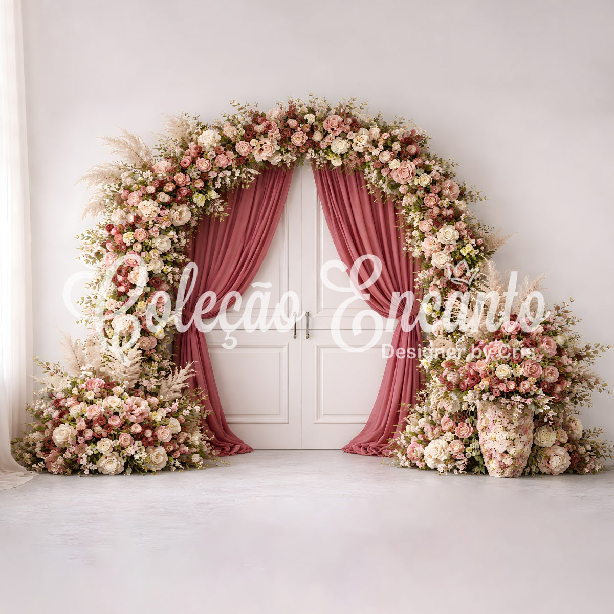 Mothers Day Photo Backdrops Pink Rose Doorway Curtain Arch Mothers Day Photo Booth Backdrop UK By Magali