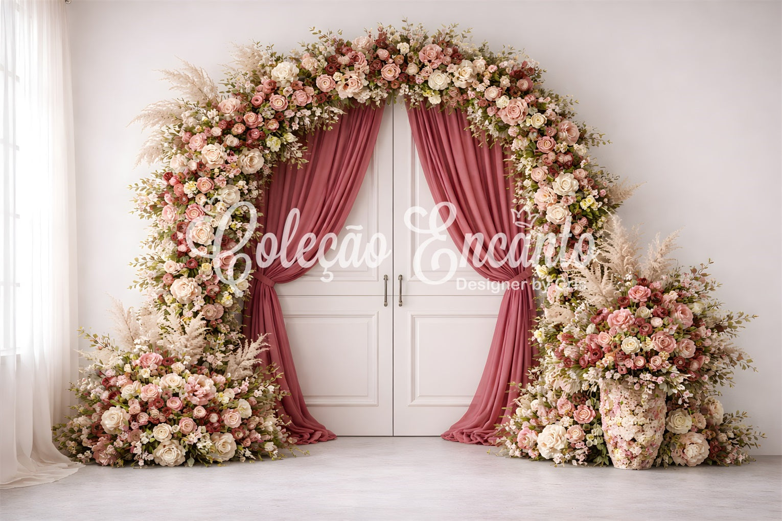 Mothers Day Photo Backdrops Pink Rose Doorway Curtain Arch Mothers Day Photo Booth Backdrop UK By Magali