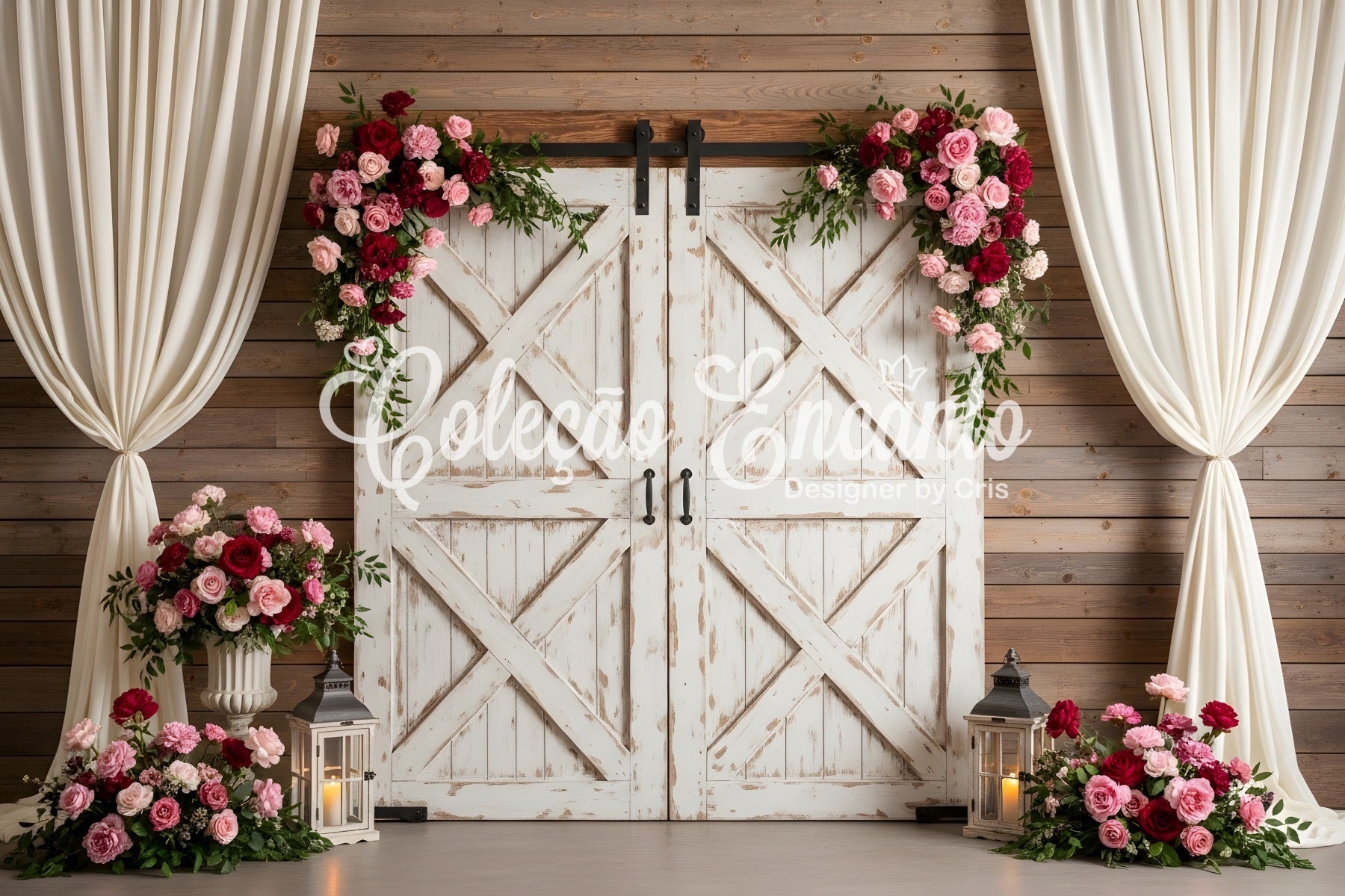Backdrop Mothers Day Rustic Barn Door Rose Lanterns Backdrop Ideas For Mother's Day UK By Magali