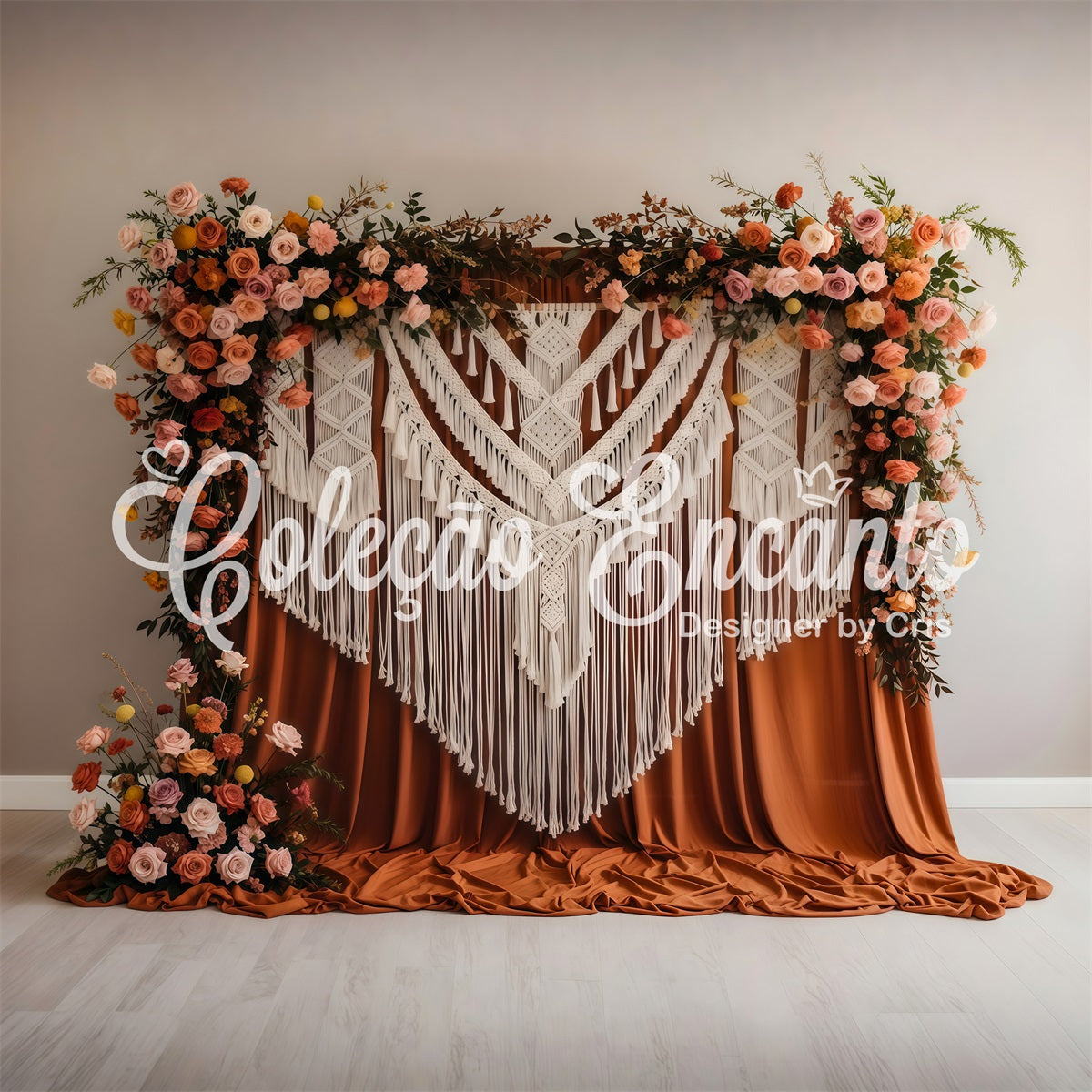 Backdrop Mother's Day Terracotta Macrame Floral Drape Wall Mother's Day Photo Backdrop UK By Magali