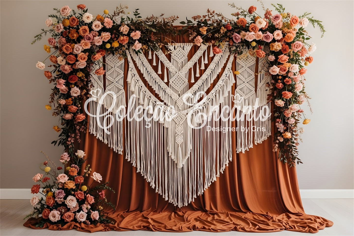 Backdrop Mother's Day Terracotta Macrame Floral Drape Wall Mother's Day Photo Backdrop UK By Magali