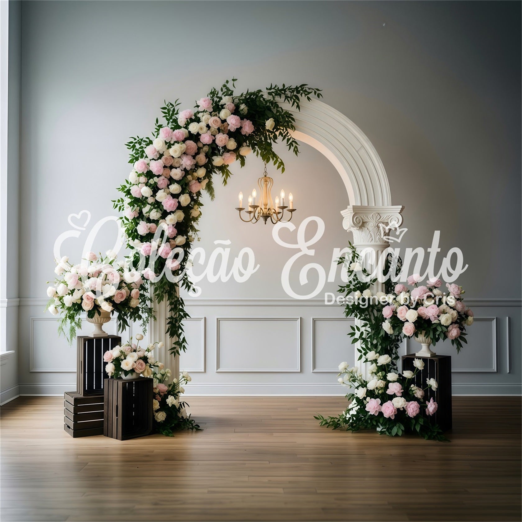 Mothers Day Picture Backdrop Blush Floral Chandelier Arch Frame Mother's Day Backdrops UK By Magali