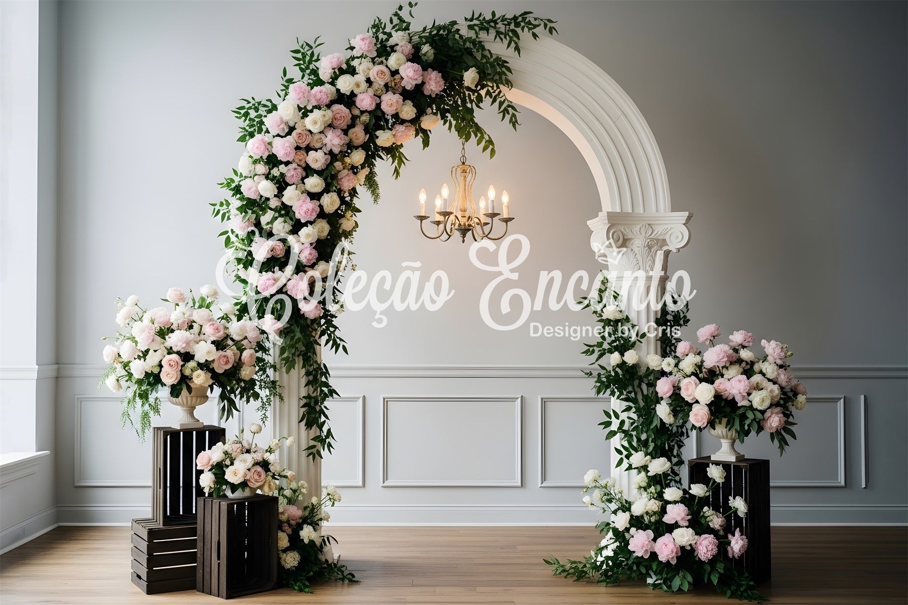 Mothers Day Picture Backdrop Blush Floral Chandelier Arch Frame Mother's Day Backdrops UK By Magali