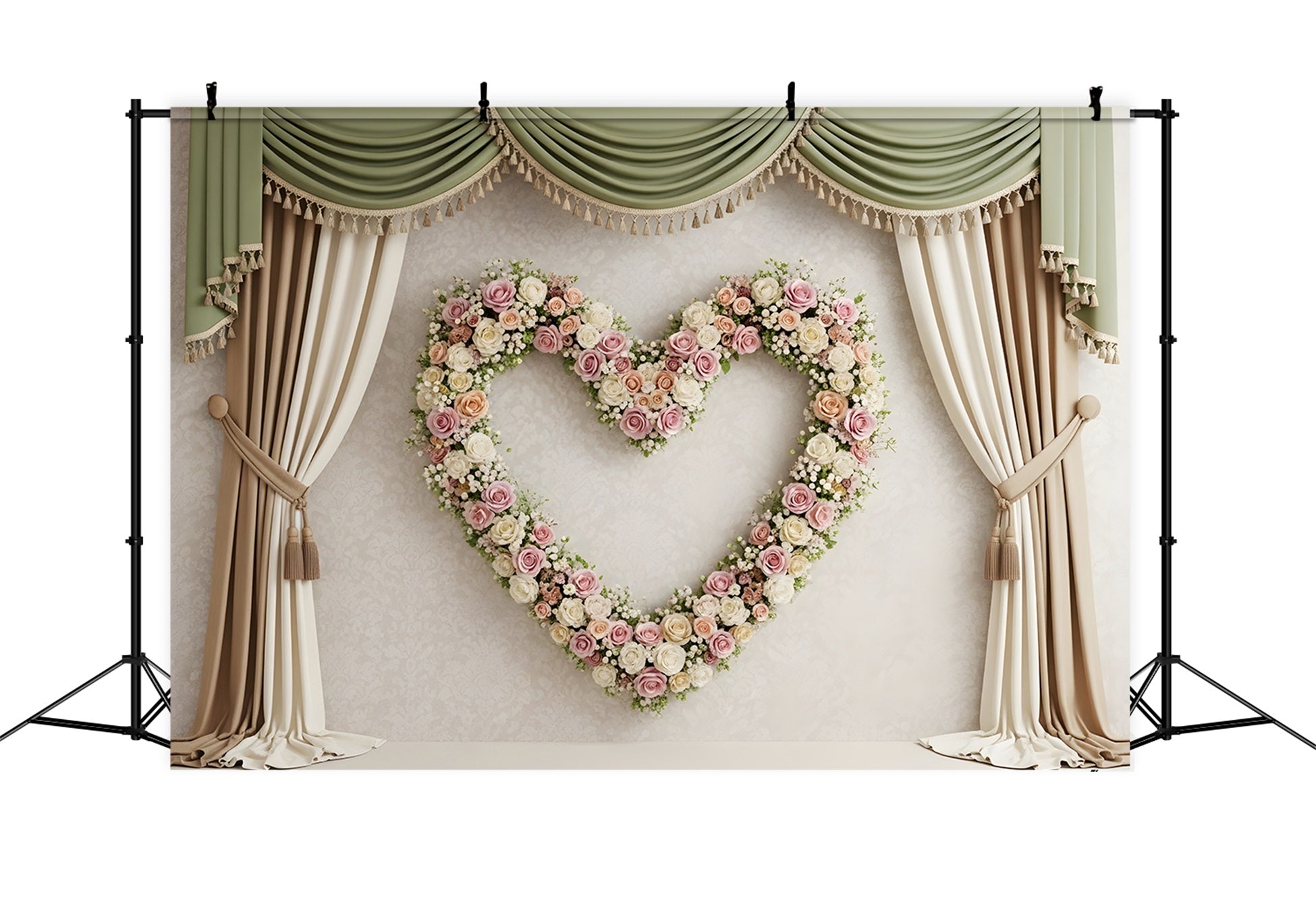 Photo Backdrop For Mothers Day Sage Curtain Heart Rose Wreath Mother's Day Backdrop Design UK By Magali