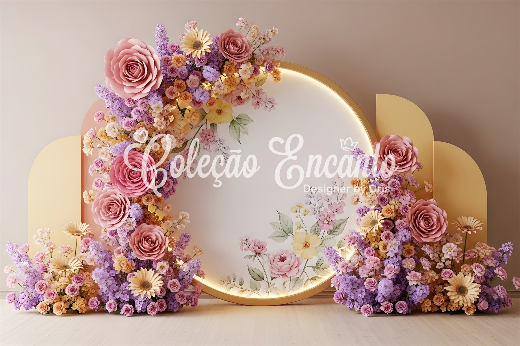 Mother's Day Backdrops Pastel Flower Halo Gold Panels Floral Mother's Day Backdrop Ideas UK By Magali