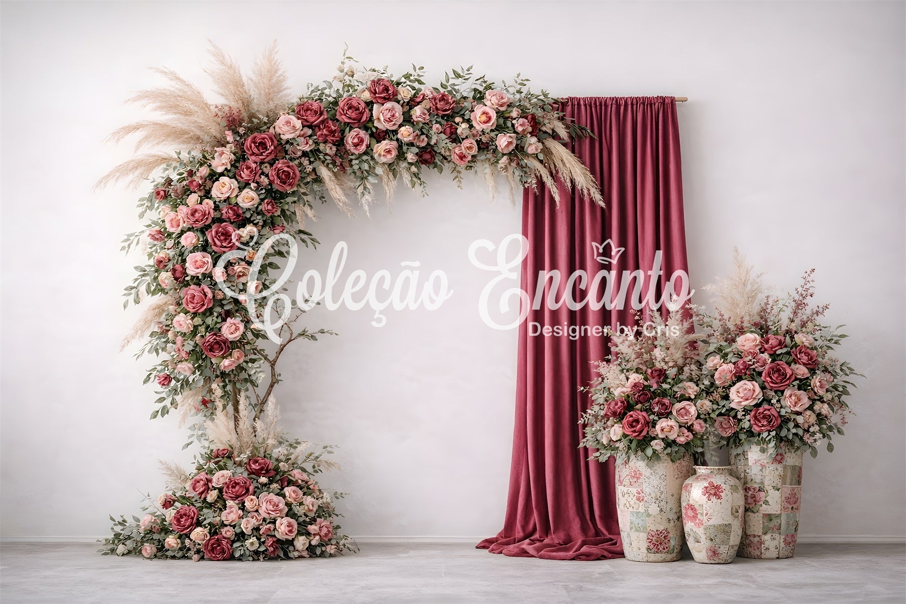 Mothers Day Photo Backdrop Mauve Rose Arch Velvet Drapes Mother's Day Backdrop With Flowers UK By Magali