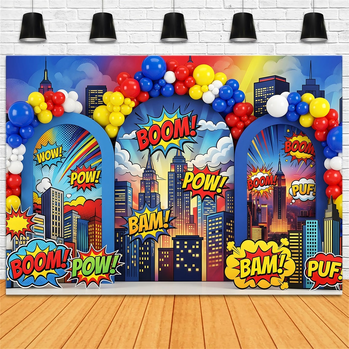 Newborn Photography Backdrops Comic Boom Balloon City Arch Kids Backdrop UK CEM65-1