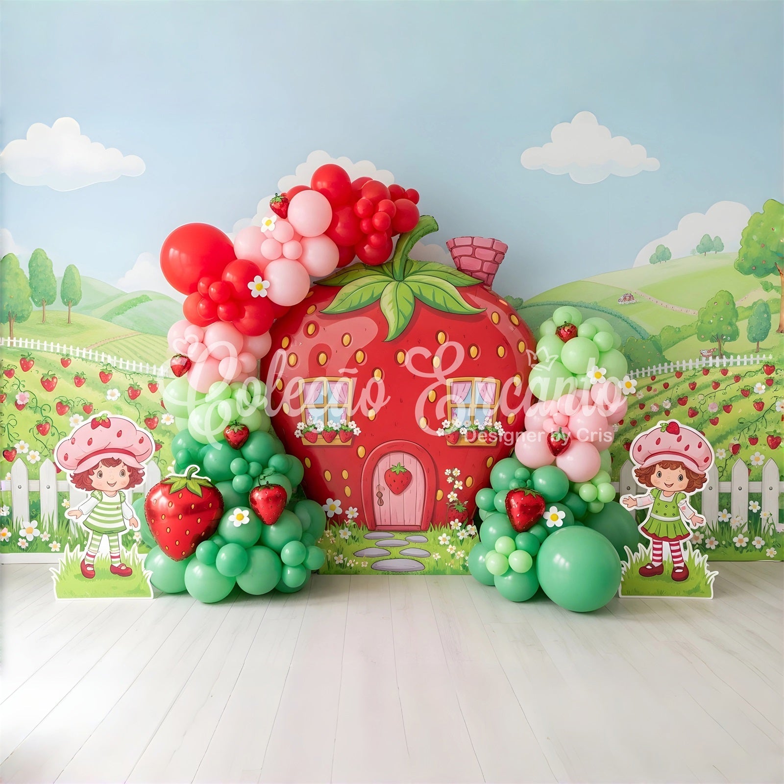 Photography Backdrops for Kids Strawberry Cottage Balloon Garden Newborn Backdrop UK CEM65-10