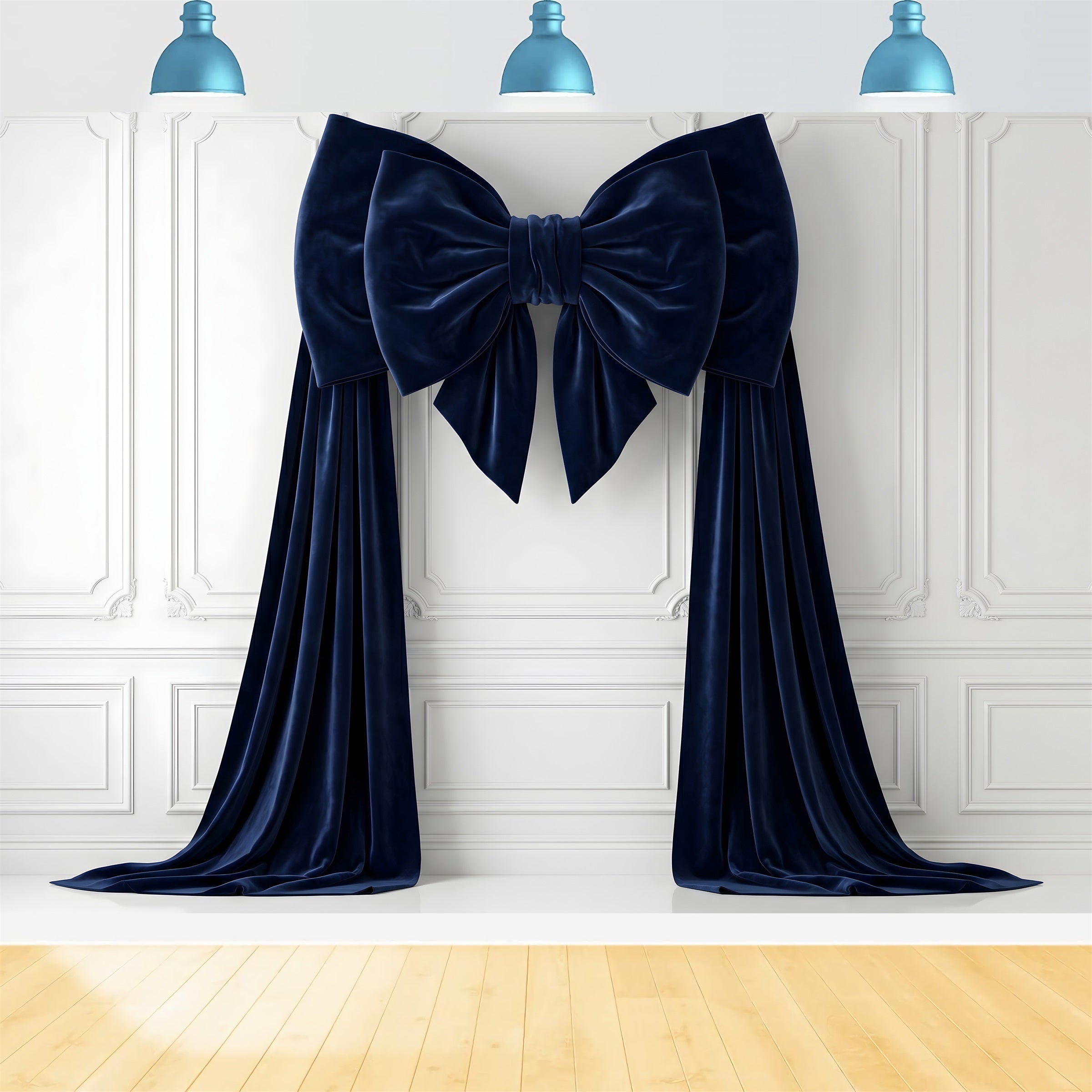 Photography Christmas Backdrops Navy Velvet Bow White Panels Christmas Backdrop Photoshoot UK CEM65-116