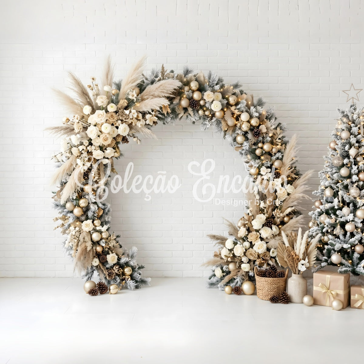 Christmas Wall Backdrop Boho Pampas Floral Garland Arch Photography Backdrop Christmas UK CEM65-118
