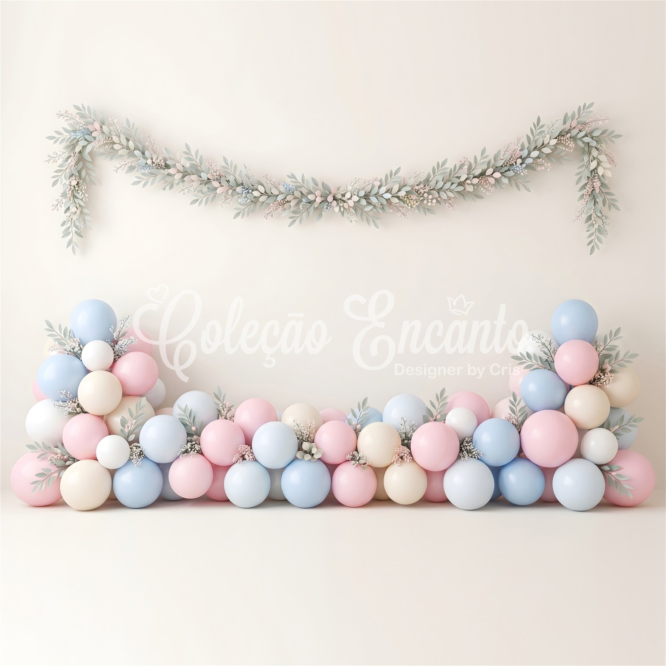 Backdrops for Kids Soft Pastel Balloon Leaf Garland Backdrops for Newborn Photography UK CEM65-12