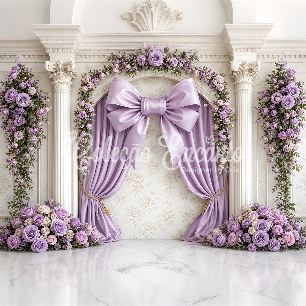 Newborn Photo Backdrops Lavender Bow Floral Palace Arch Backdrop for Kids Photoshoot UK CEM65-13