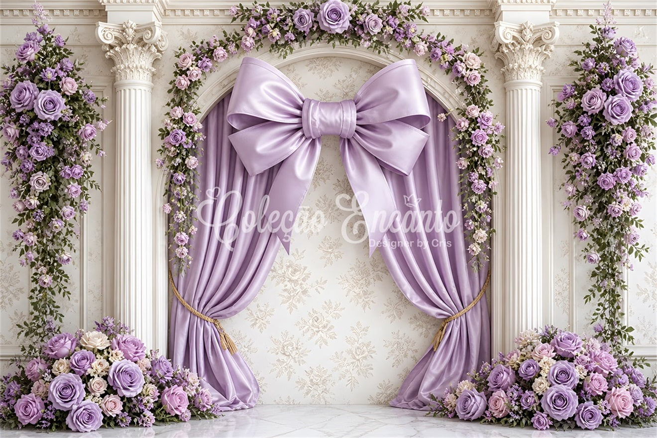 Newborn Photo Backdrops Lavender Bow Floral Palace Arch Backdrop for Kids Photoshoot UK CEM65-13