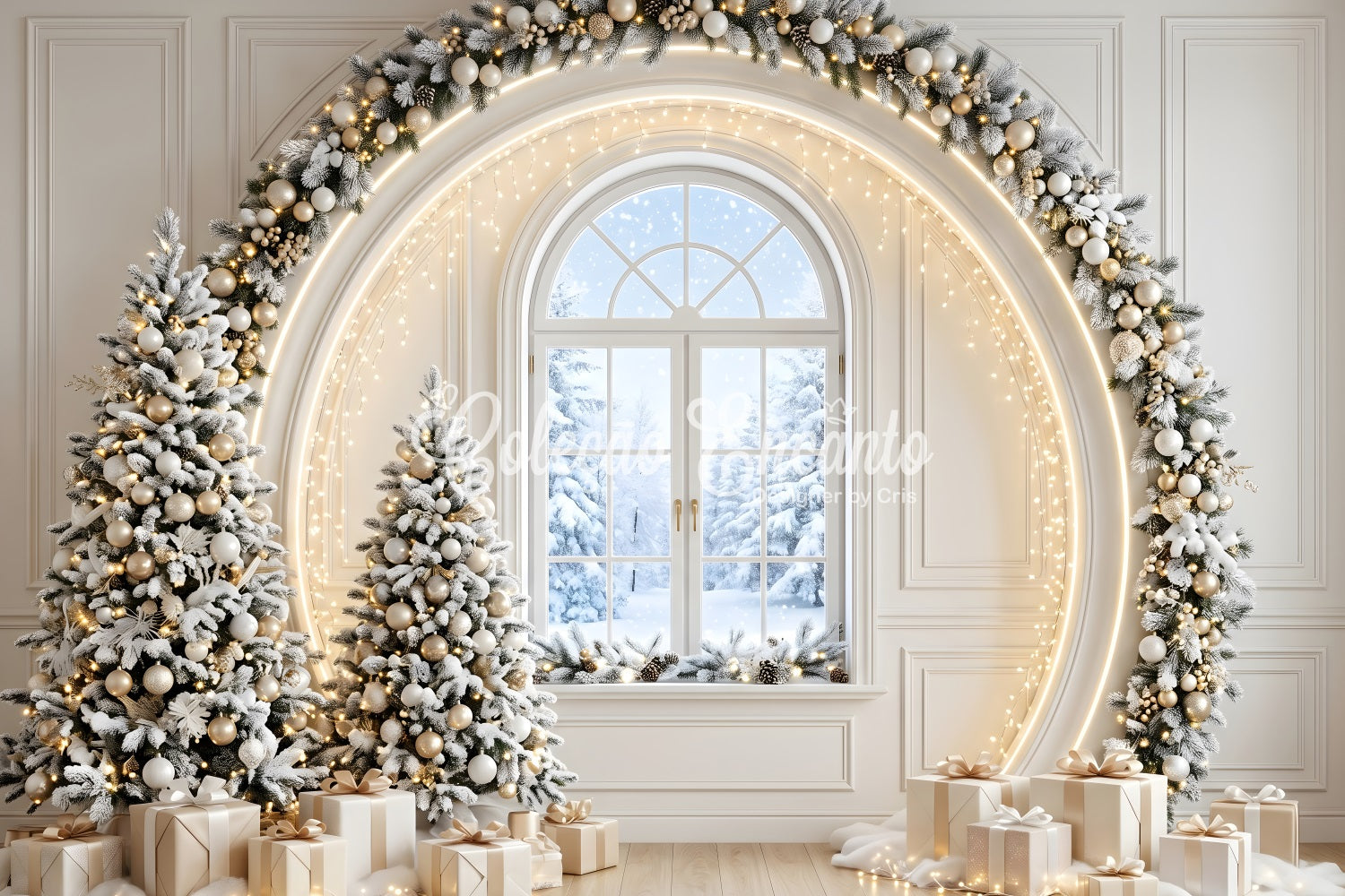 Christmas Tree Backdrops Ivory Gold Window Arch Trees Christmas Photo Backdrop Ideas UK CEM65-133