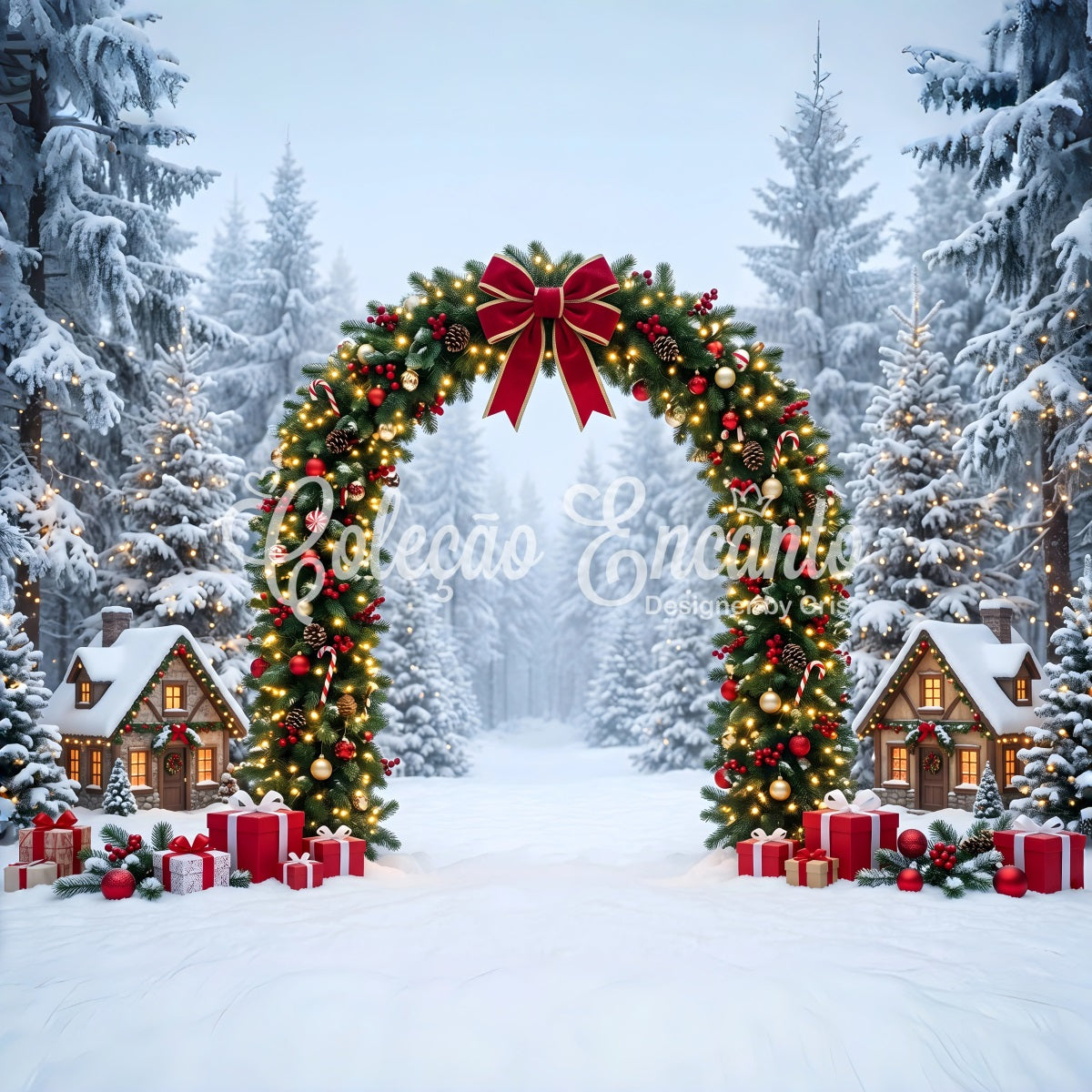 Winter Wonderland Christmas Backdrop Snowy Forest Garland Village Arch Christmas Backdrop Ideas UK CEM65-158