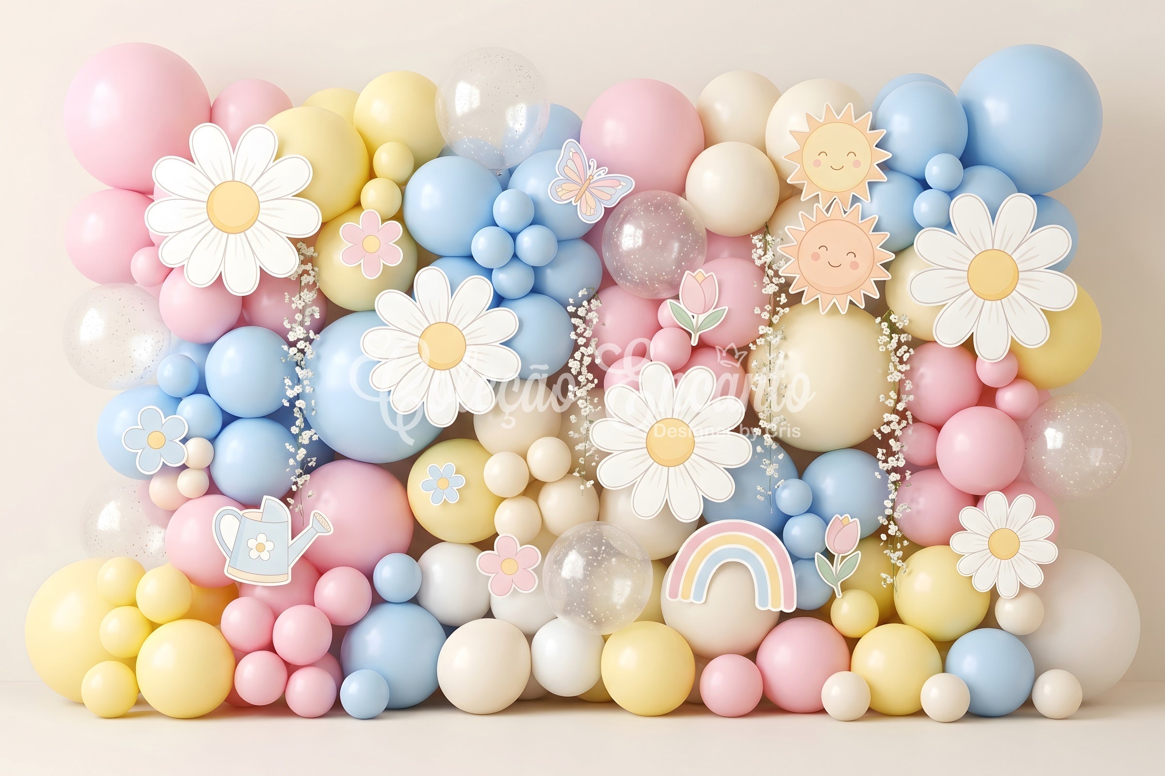 Newborn Photoshoot Backdrop Pastel Daisy Sunshine Balloon Wall Christmas Kids Backdrop UK CEM65-18