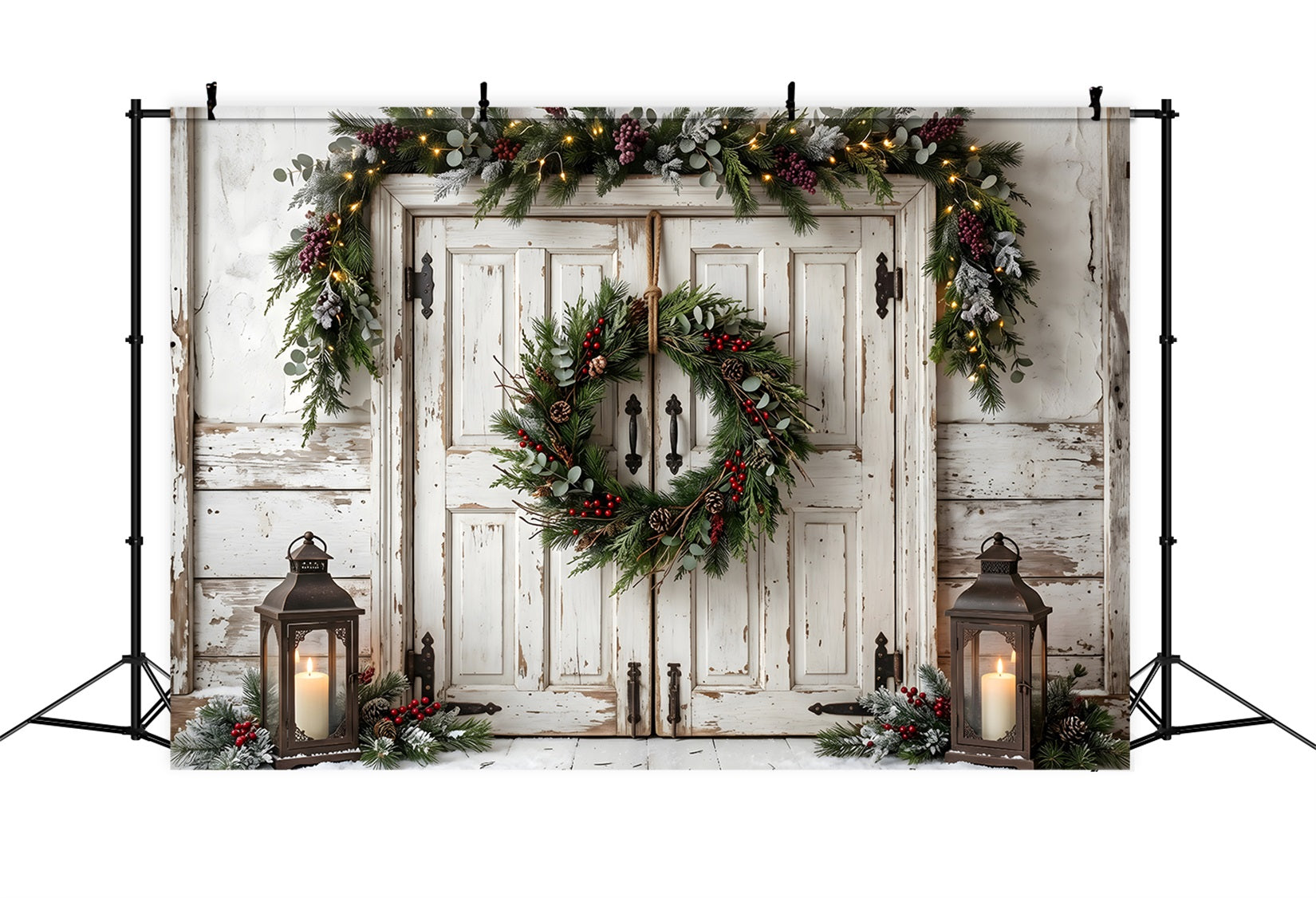 Best Christmas Backdrops For Photography White Door Hanging Wreath Backdrop Christmas UK CEM65-186