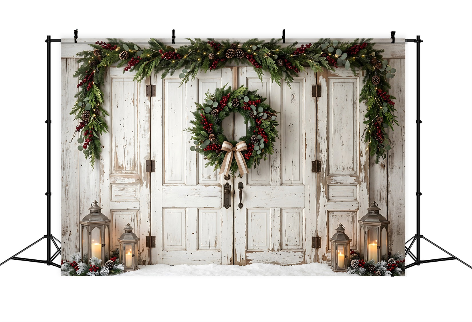 10x20 Christmas Backdrop Vintage White Door Bow Wreath Christmas Photo Booth Backdrops UK CEM65-187
