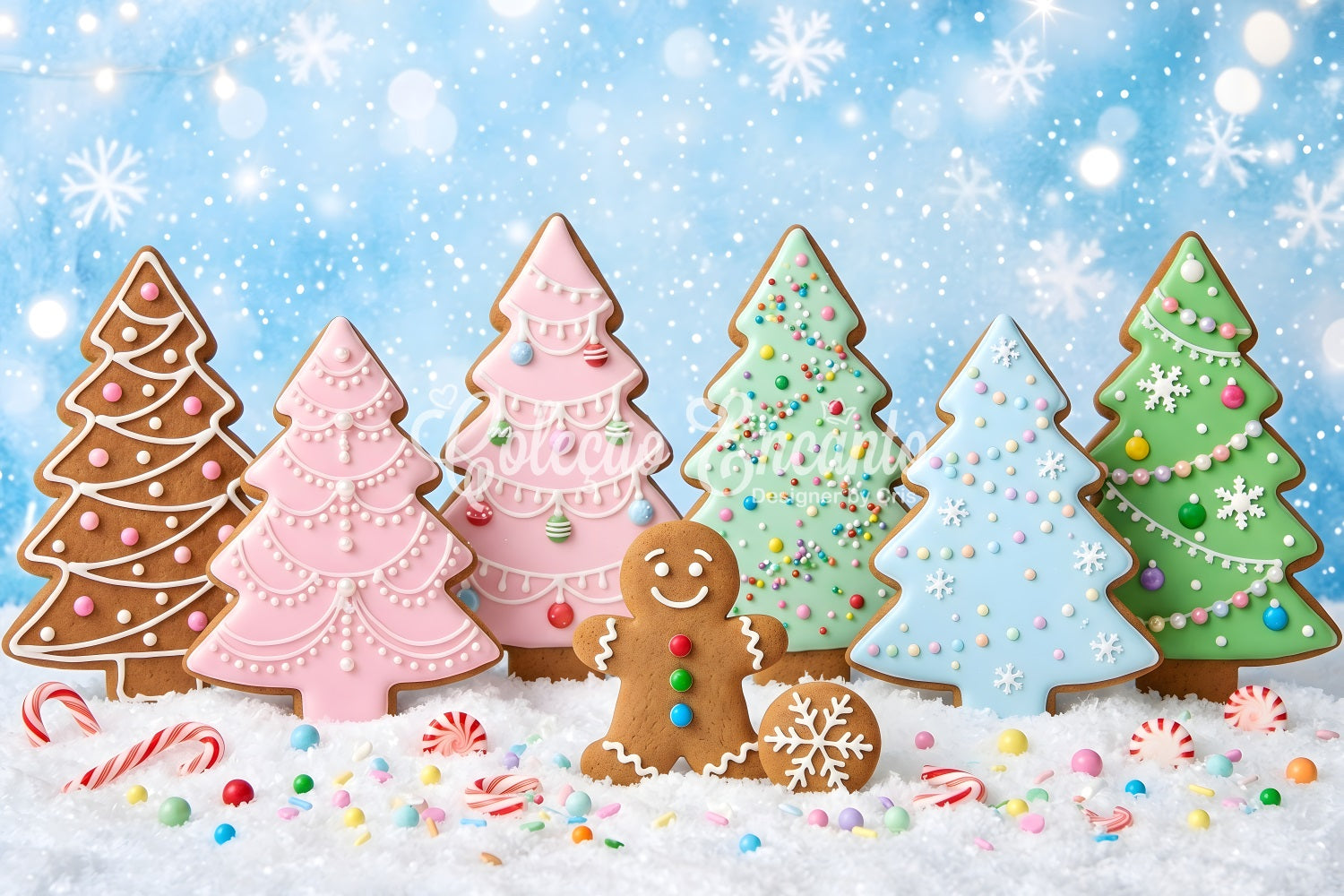 Diy Christmas Photo Backdrop Pastel Gingerbread Cookie Tree Wonderland Christmas Backdrop UK CEM65-188