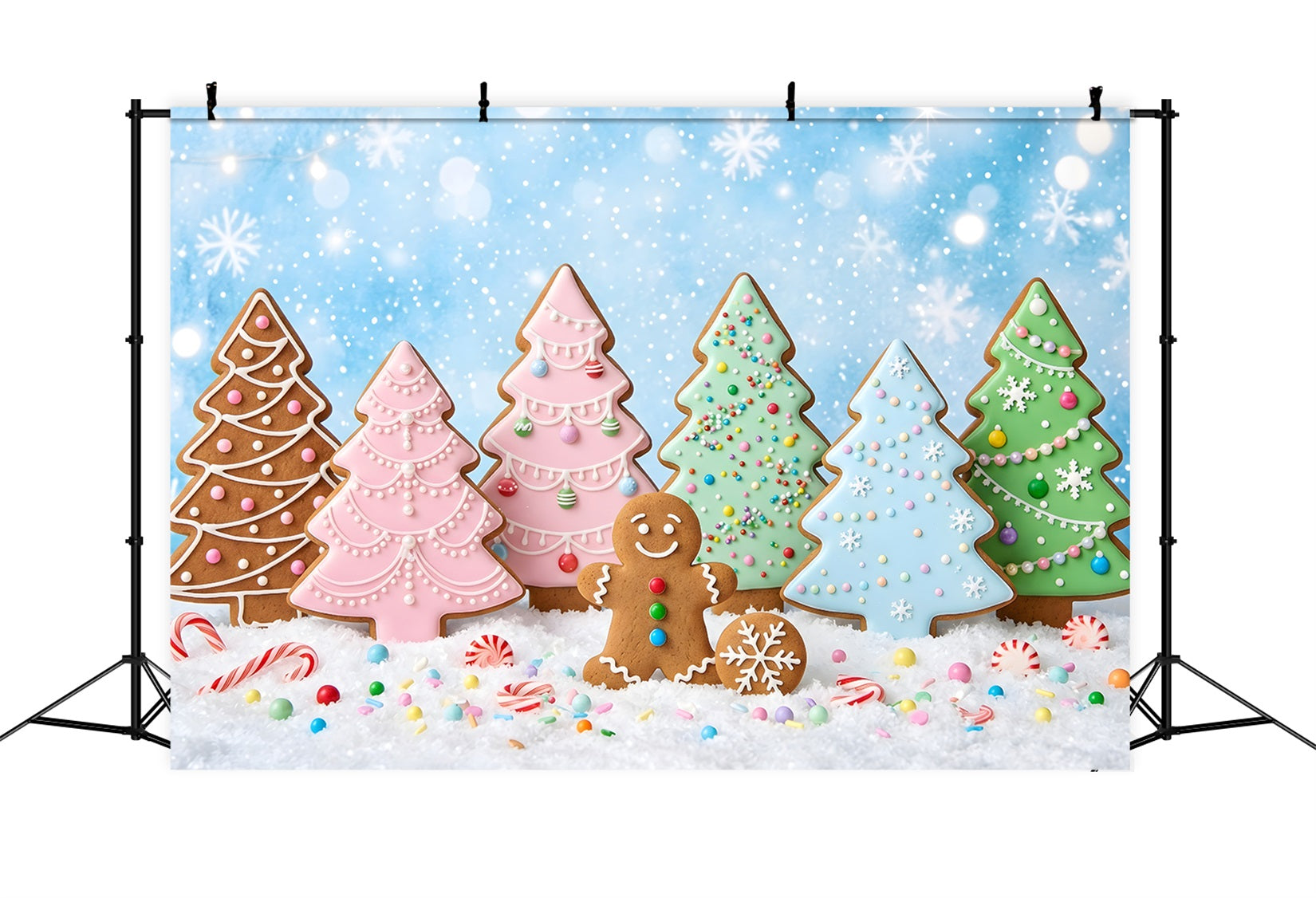 Diy Christmas Photo Backdrop Pastel Gingerbread Cookie Tree Wonderland Christmas Backdrop UK CEM65-188