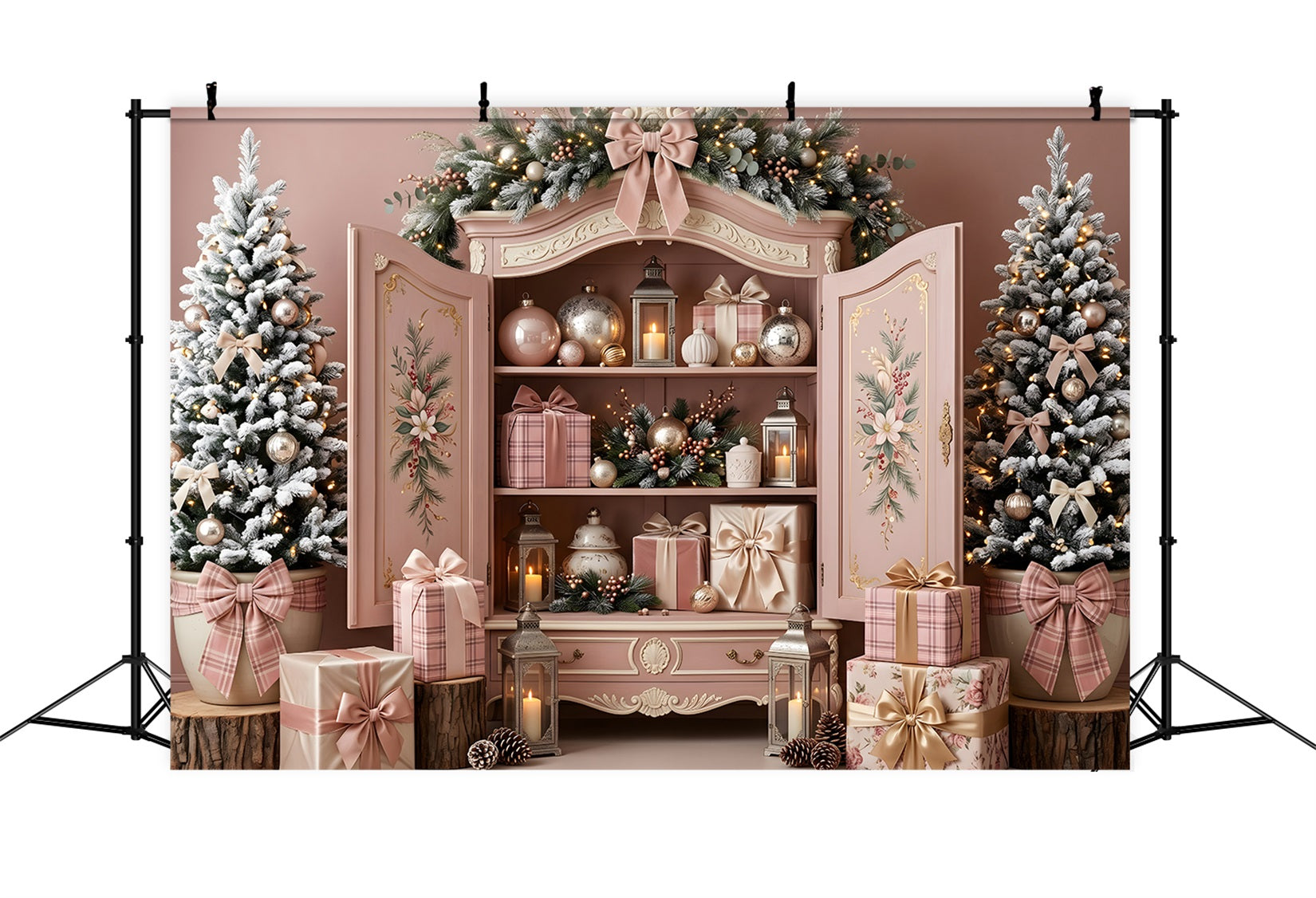 Pink Christmas Backdrop Blush Pink Cabinet Ornament Christmas Backdrops For Photography UK CEM65-195