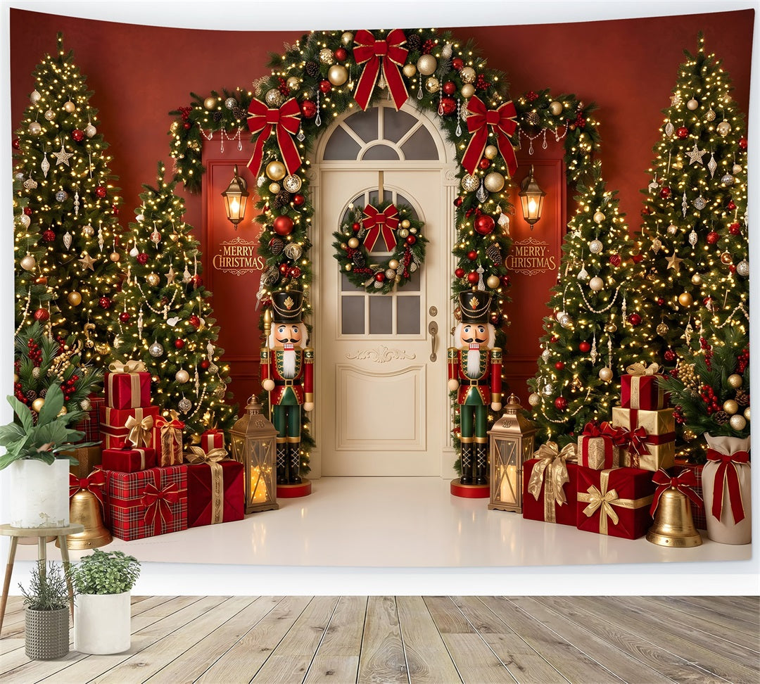 Christmas Nutcracker Backdrop Red Nutcracker Doorway Gift Christmas Photography Backdrop UK CEM65-196