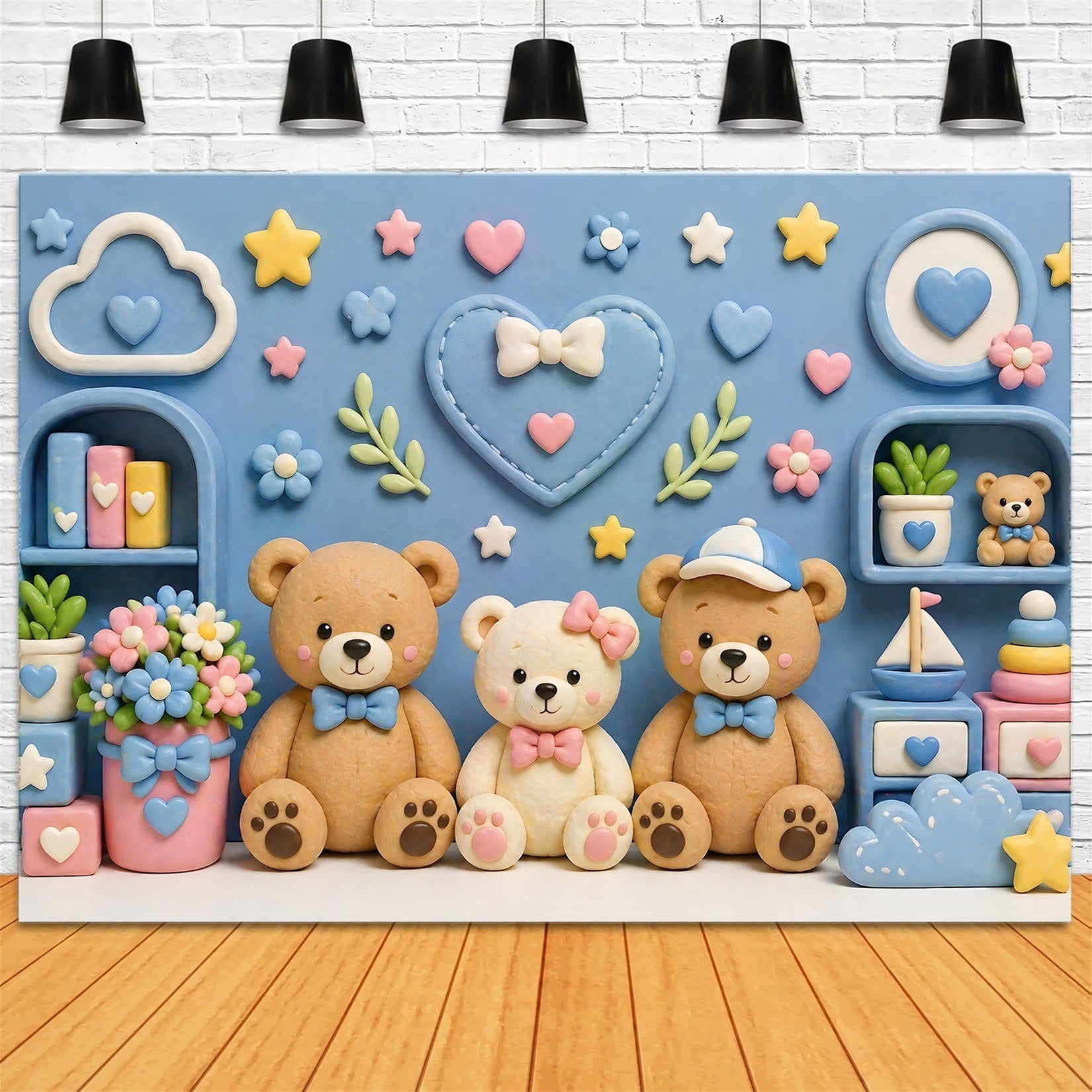 Kids Backdrop Pastel Teddy Bear Nursery Wall Newborn Photography Backdrops UK CEM65-2