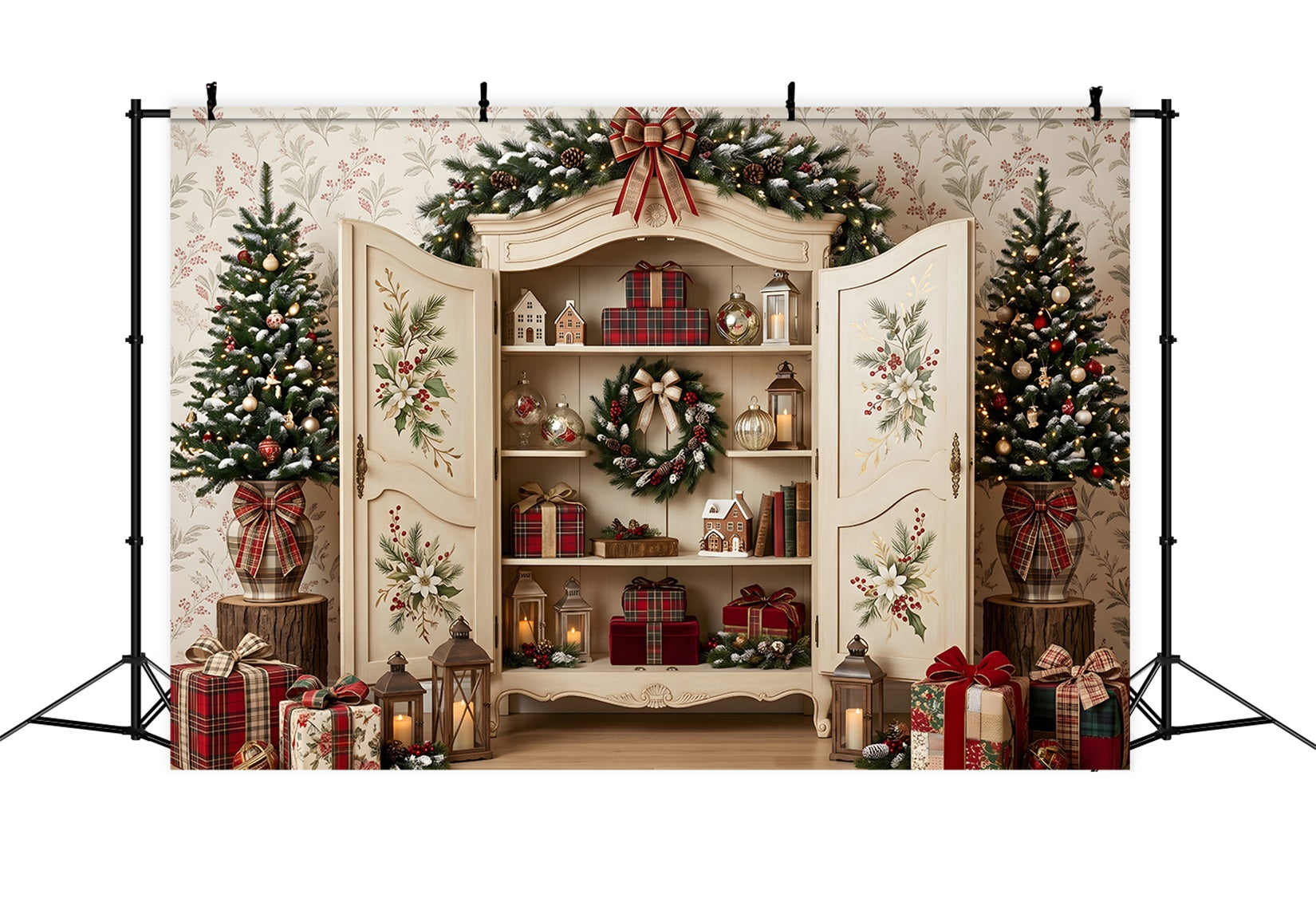 Christmas Backdrop Open Floral Cabinet Gift Christmas Picture Backdrop UK CEM65-200