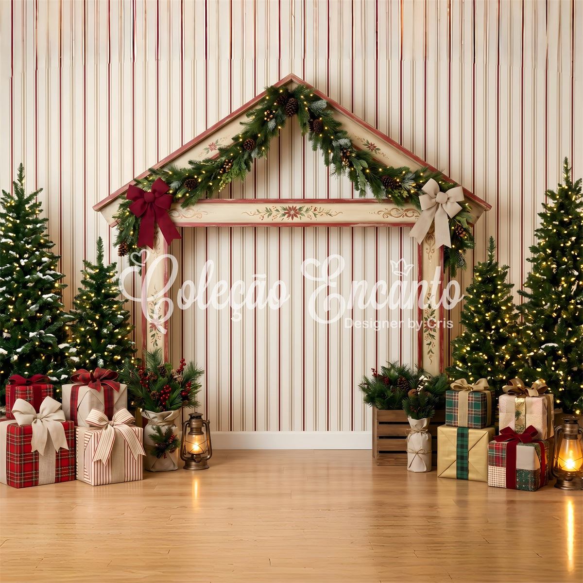 Christmas Wall Backdrops Striped Holiday Market Stall Christmas Photo Backdrop Ideas UK CEM65-201