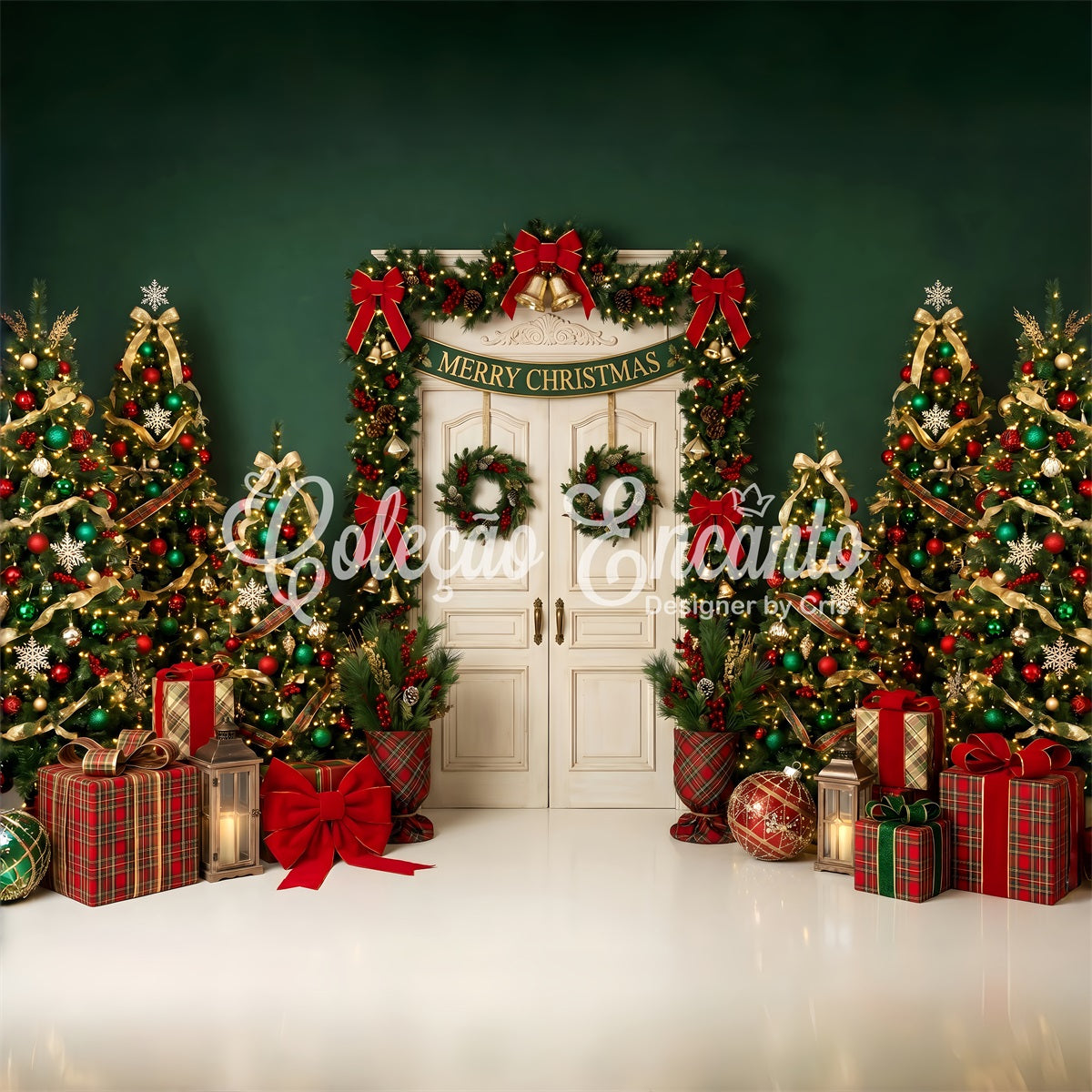 Christmas Backdrop 10x8 Emerald Doorway Festive Tree Christmas Backdrop For Photography UK CEM65-206
