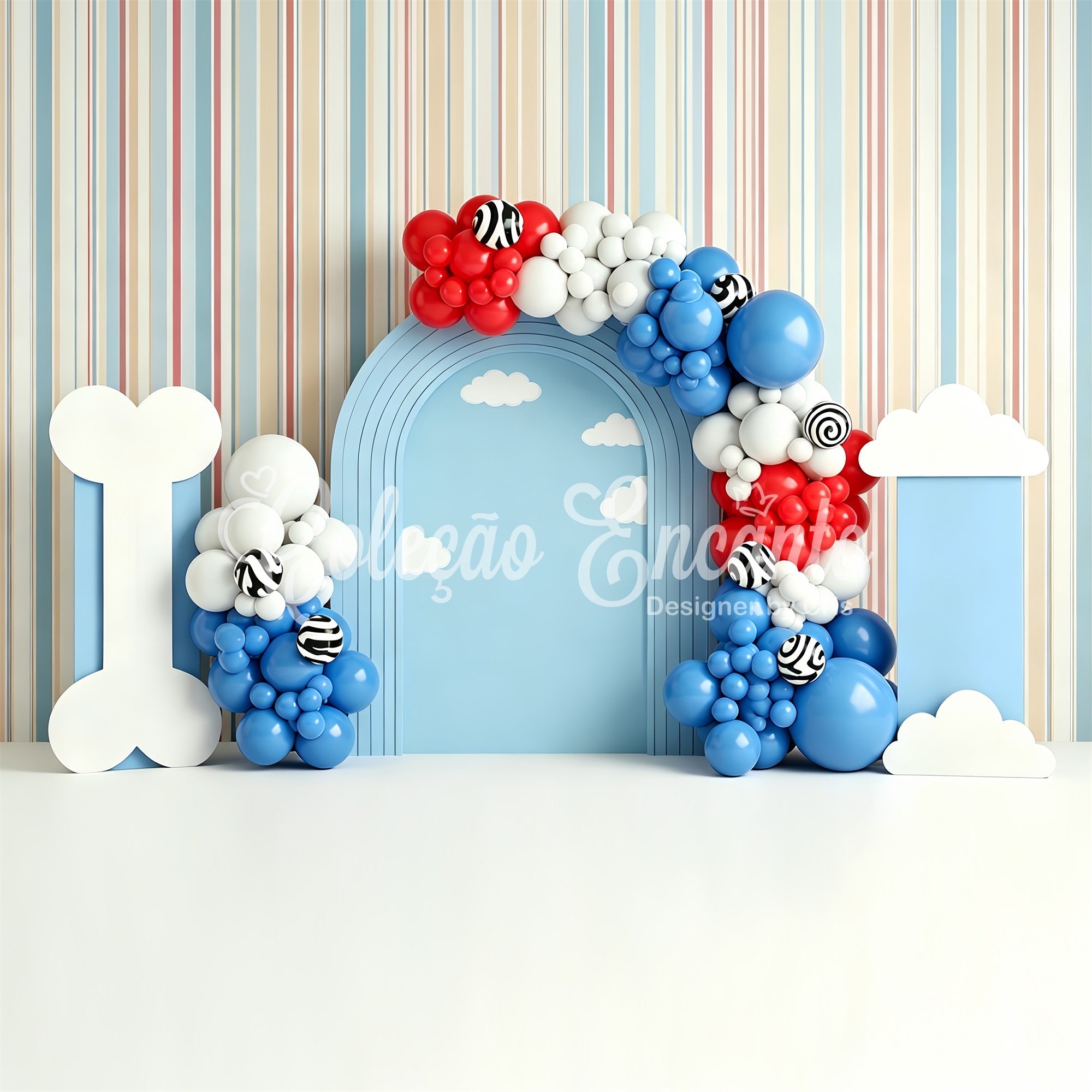 Childrens Photo Backdrops Puppy Bone Cloud Balloon Arch Newborn Backdrop UK CEM65-213