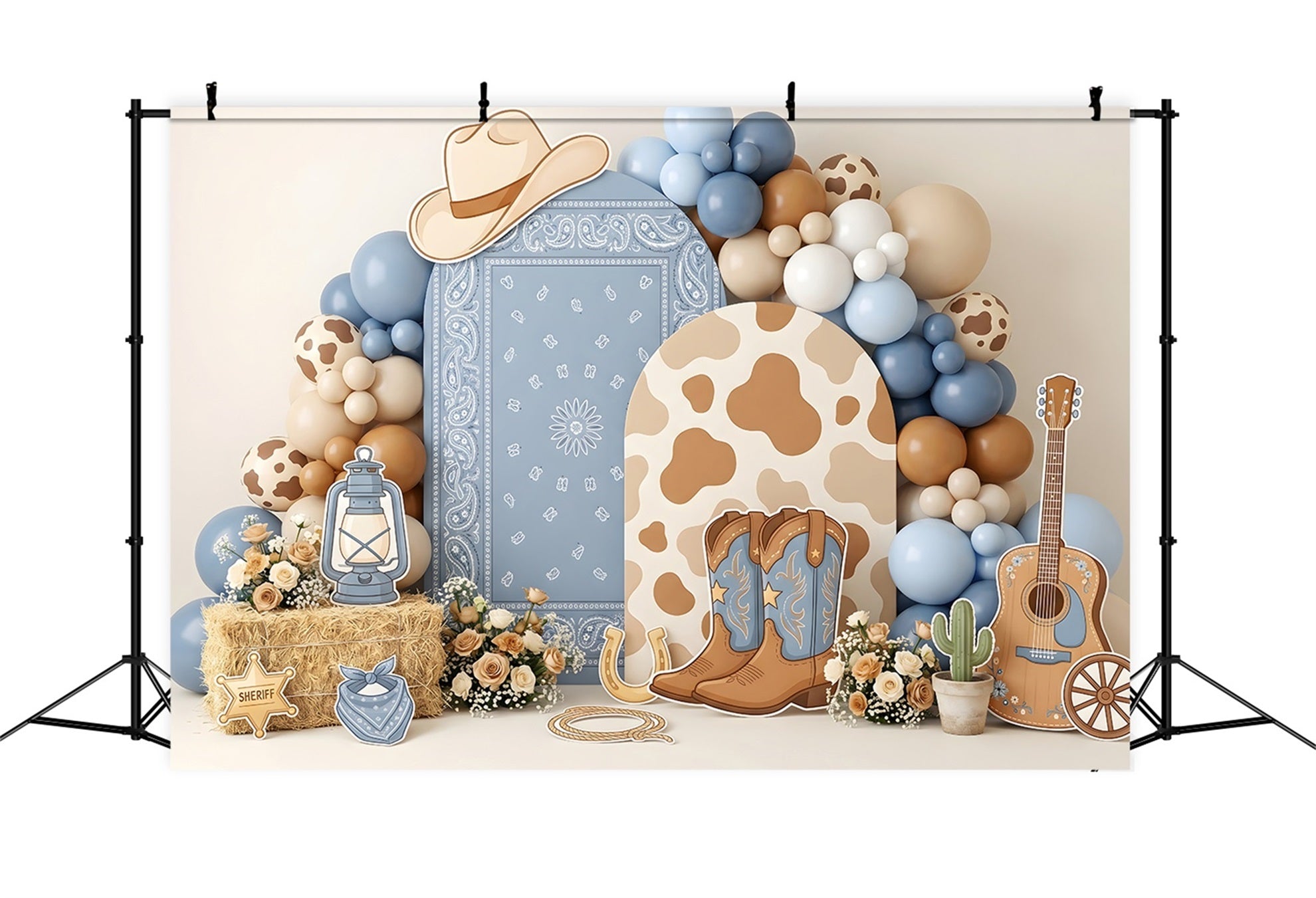 Kids Backdrop Ideas Blue Cowgirl Western Balloon Newborn Photoshoot Backdrop UK CEM65-24