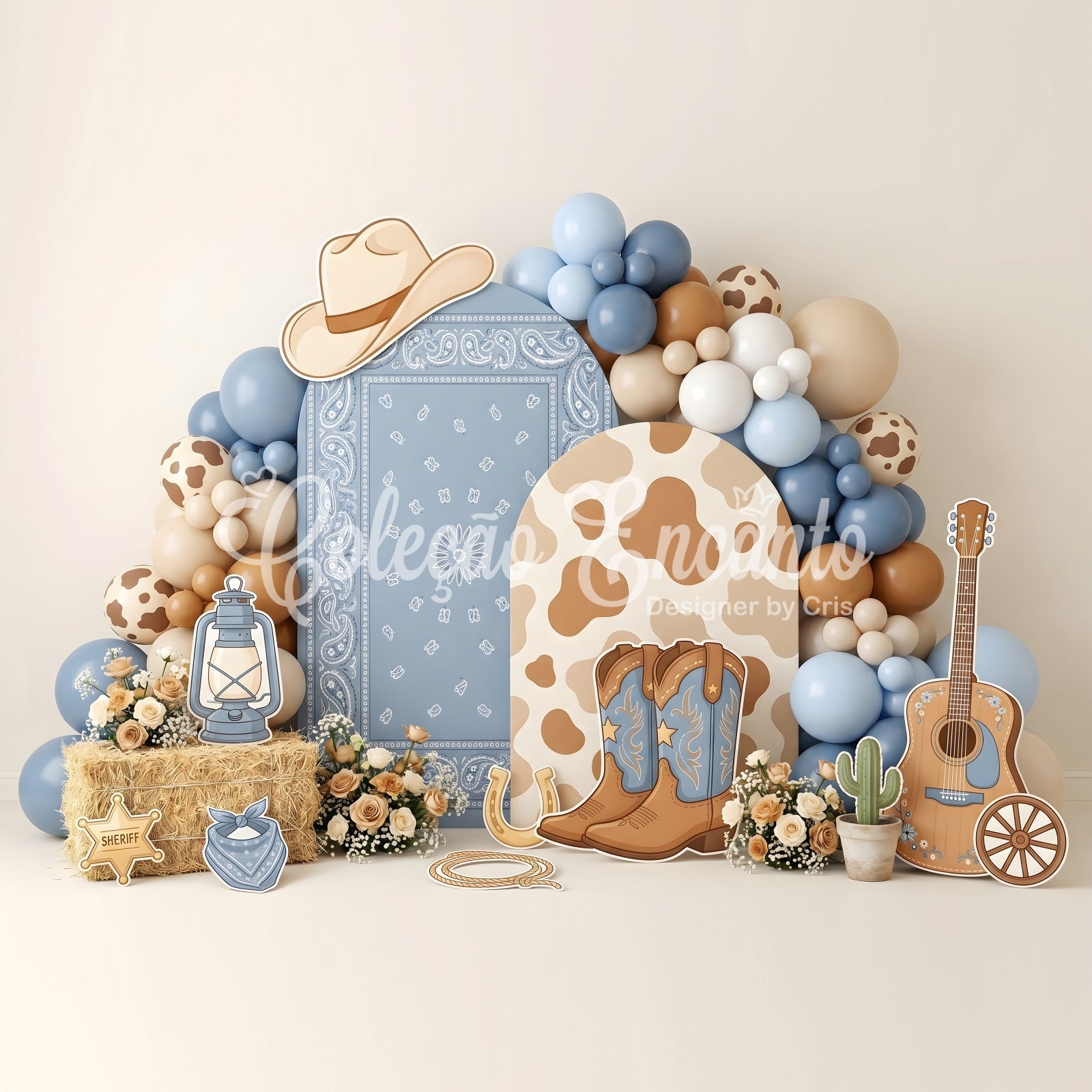 Kids Backdrop Ideas Blue Cowgirl Western Balloon Newborn Photoshoot Backdrop UK CEM65-24