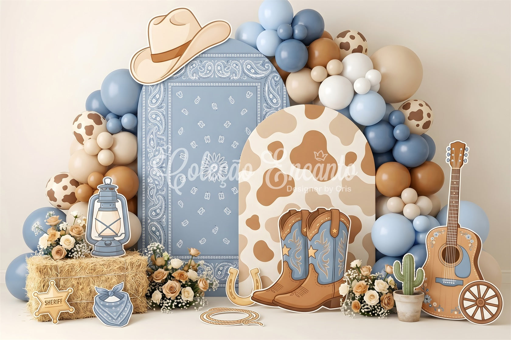 Kids Backdrop Ideas Blue Cowgirl Western Balloon Newborn Photoshoot Backdrop UK CEM65-24