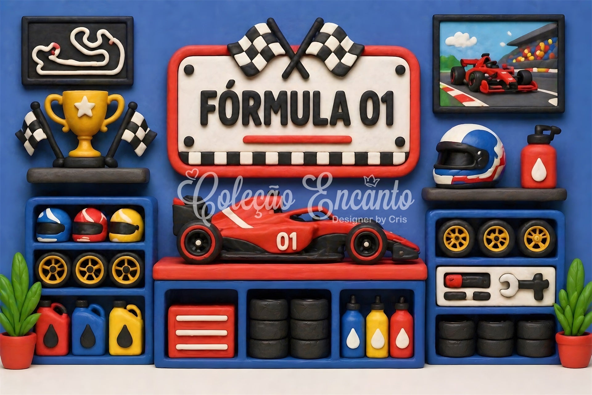 Children's Backdrop Blue Racing Trophy Garage Wall Newborn Photography Fabric Backdrops UK CEM65-27