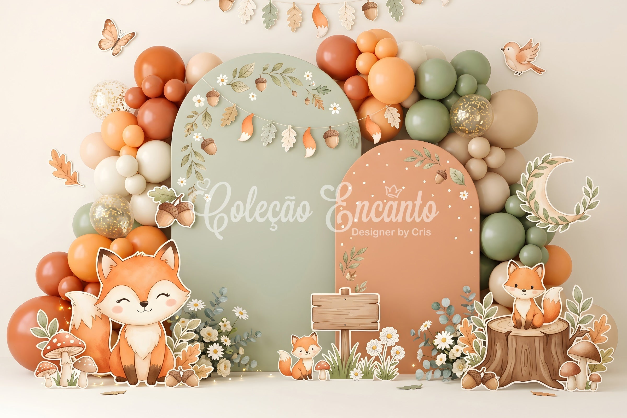 Kids Backdrop Ideas Autumn Fox Woodland Balloon Arch Newborn Backdrops for Photography UK CEM65-28