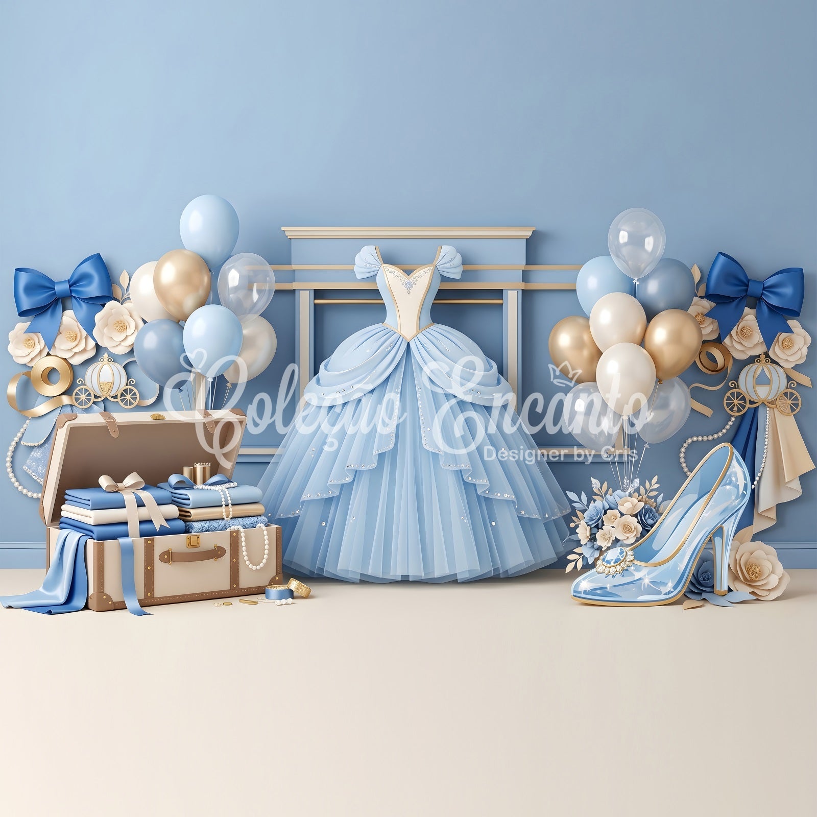 Kids Photo Backdrop Blue Princess Dress Balloon Newborn Backdrops UK CEM65-3