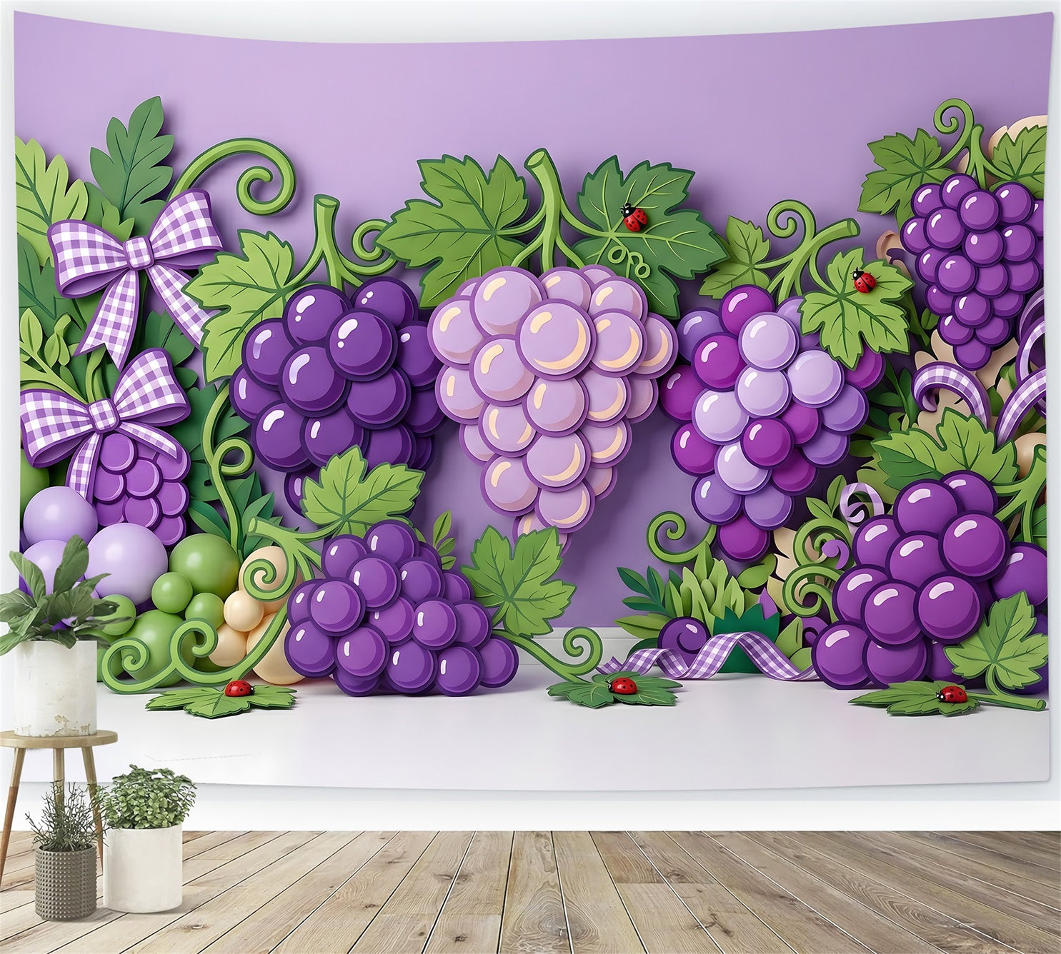 Photo Backdrop Kids Purple Grape Vine Balloon Garland Backdrop Newborn Photography UK CEM65-30