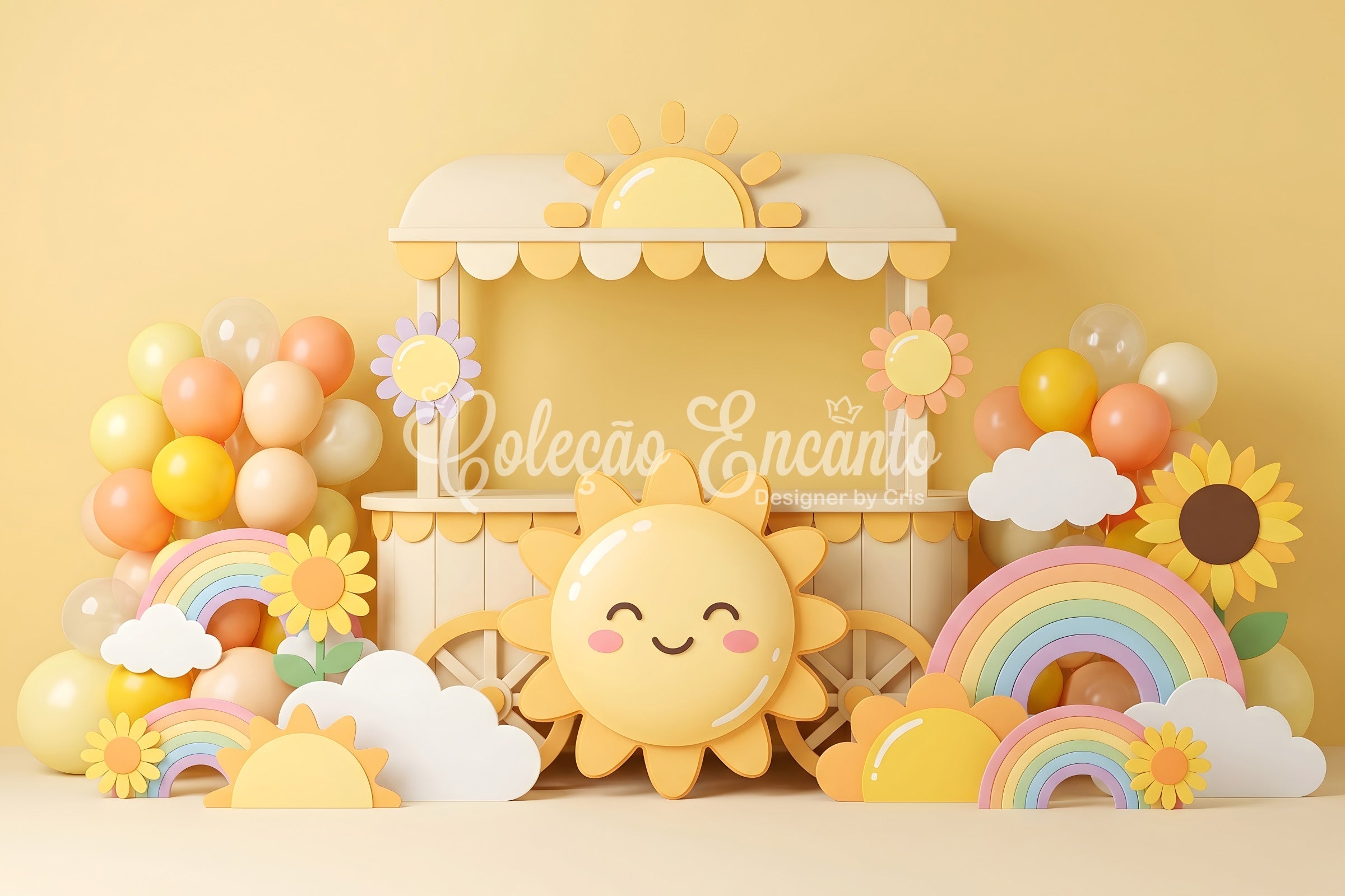 Newborn Photography Backdrop Sunshine Rainbow Balloon Cart Backdrops for Kids Photography UK CEM65-31