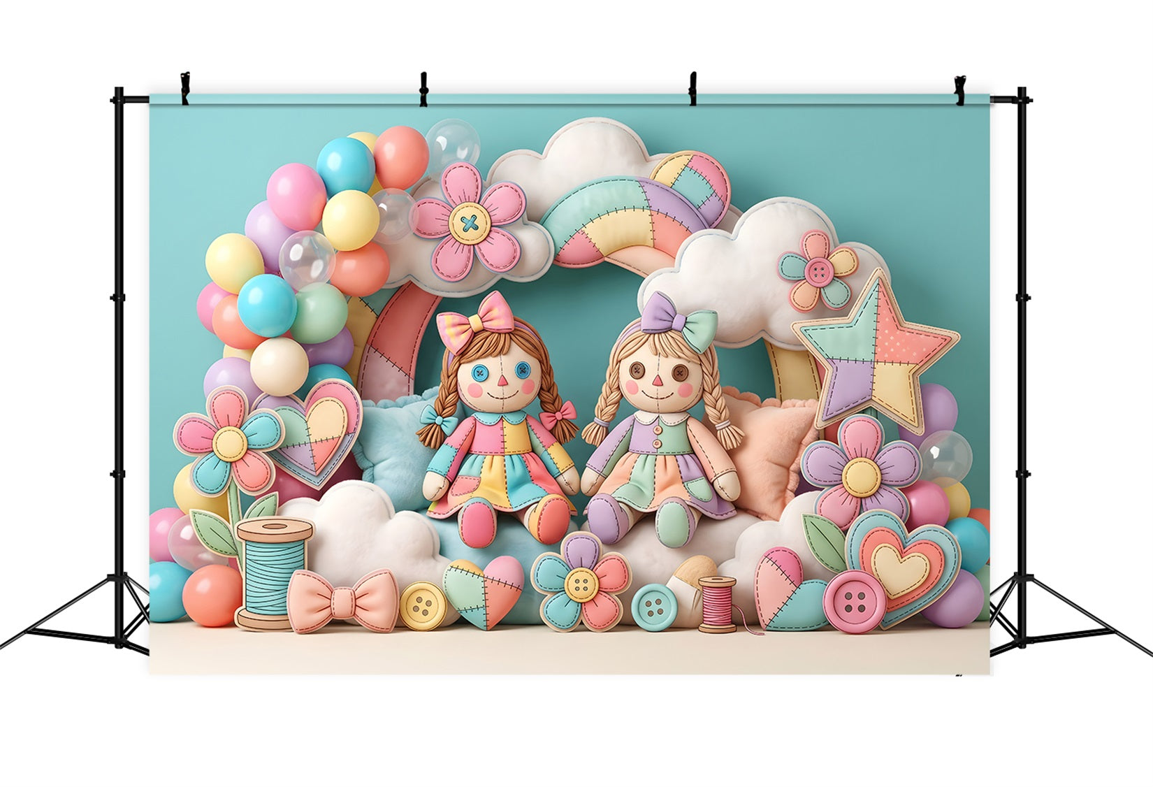 Kids Photo Backdrops Patchwork Doll Rainbow Balloon Newborn Baby Backdrop UK CEM65-33
