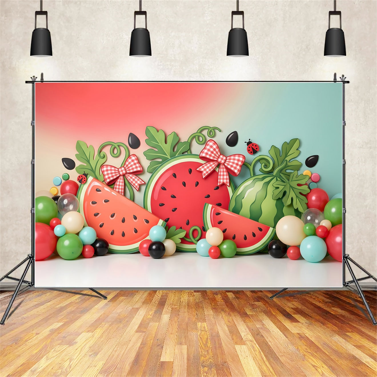 Children Backdrop Watermelon Bow Summer Balloon Backdrops for Newborn Photography UK CEM65-35
