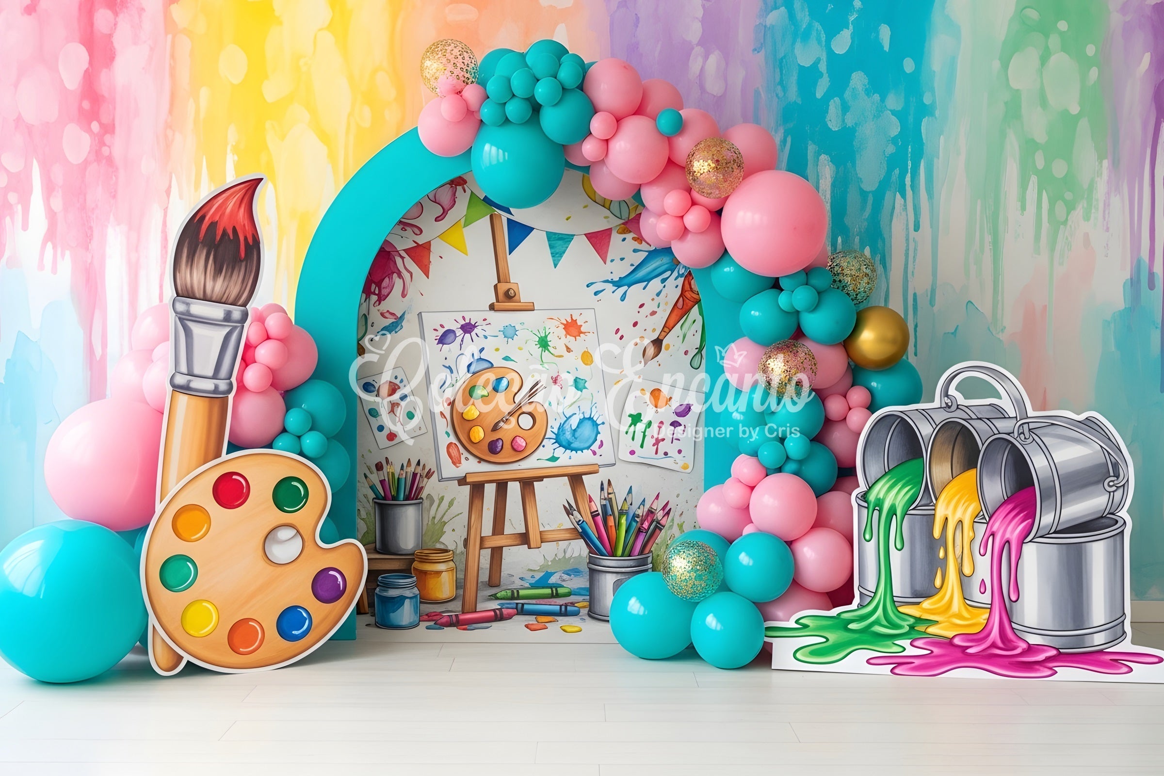 Child Backdrop Artist Paint Splash Balloon Arch Newborn Photo Backdrop UK CEM65-37