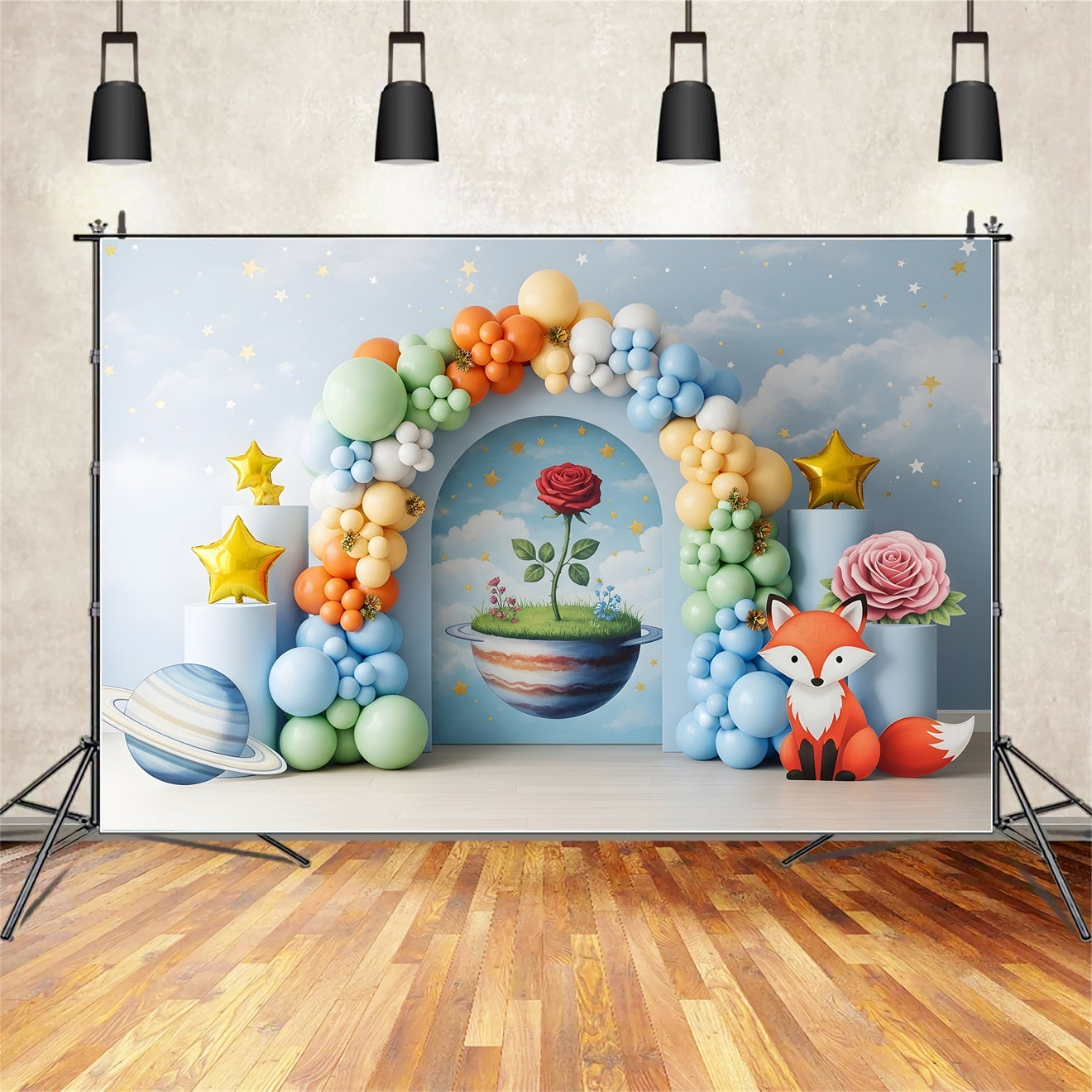 Kids Photography Backdrops Fantasy Planet Fox Rose Arch Backdrop Newborn UK CEM65-40