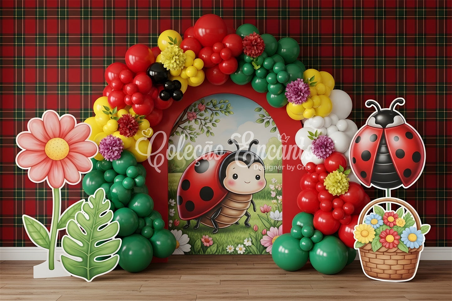 Photography Backdrops Kids Ladybug Plaid Flower Balloon Arch Newborn Fabric Backdrops UK CEM65-41