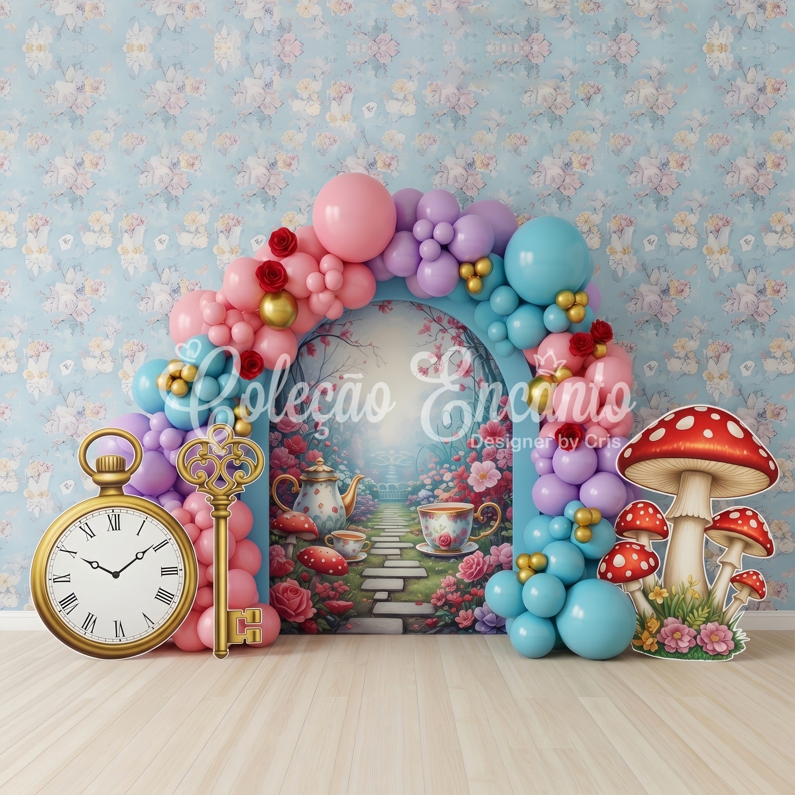 Kids Photo Backdrops Wonderland Tea Garden Balloon Arch Children Backdrops UK CEM65-42