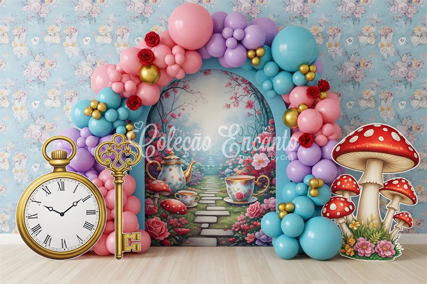 Kids Photo Backdrops Wonderland Tea Garden Balloon Arch Children Backdrops UK CEM65-42